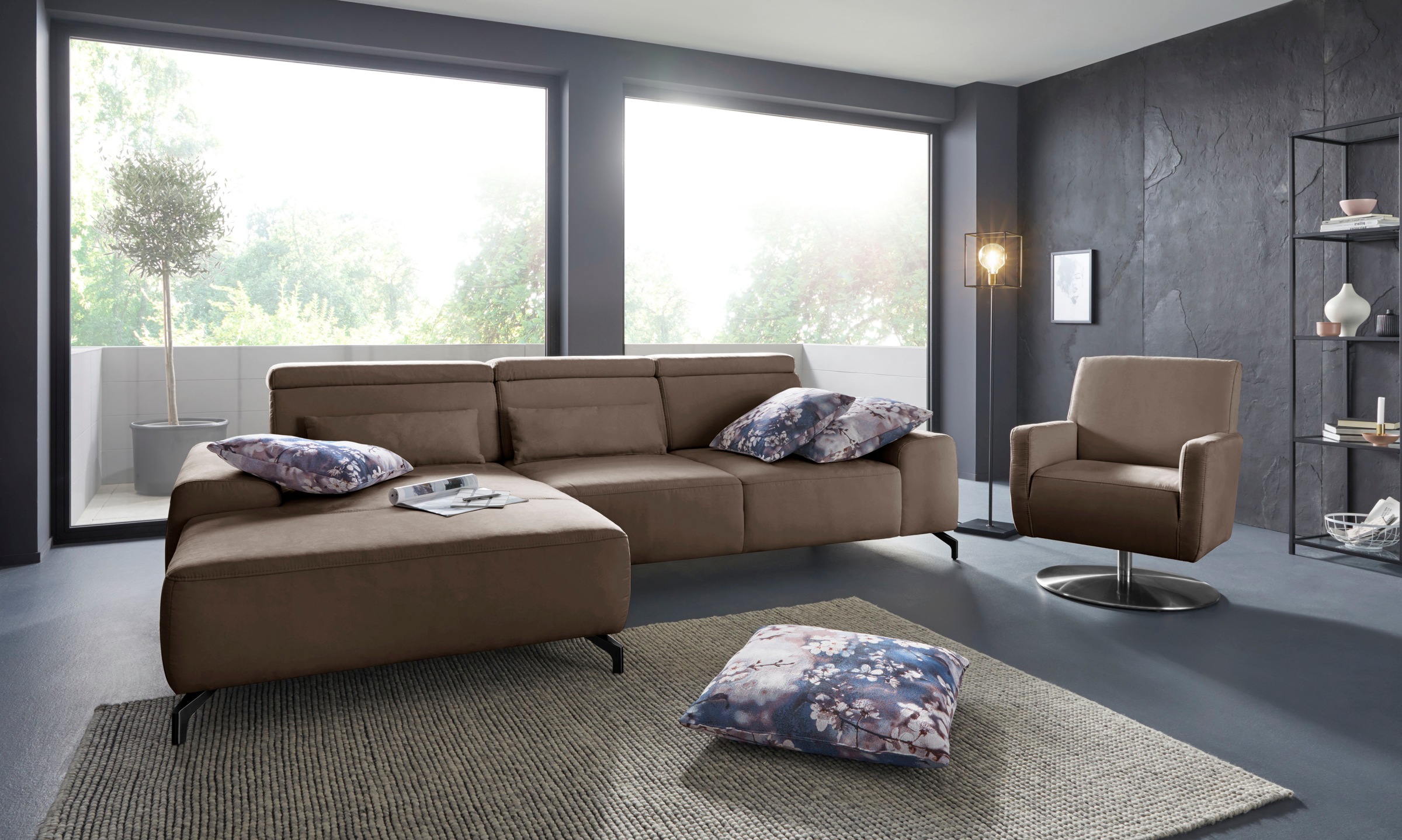 sit&more Ecksofa »Gizeh L-Form« Fusshöhe 12 cm, inklusive Sitztiefenverstellung und Kopfteilverstellung