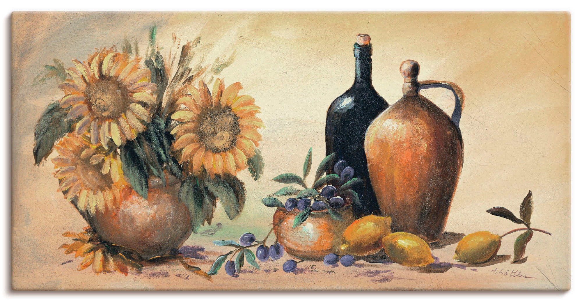 Image of Artland Leinwandbild "Stillleben mit Sonnenblumen" Vasen & Töpfe 1 Stk. tlg. auf Holzrahmen gespannt