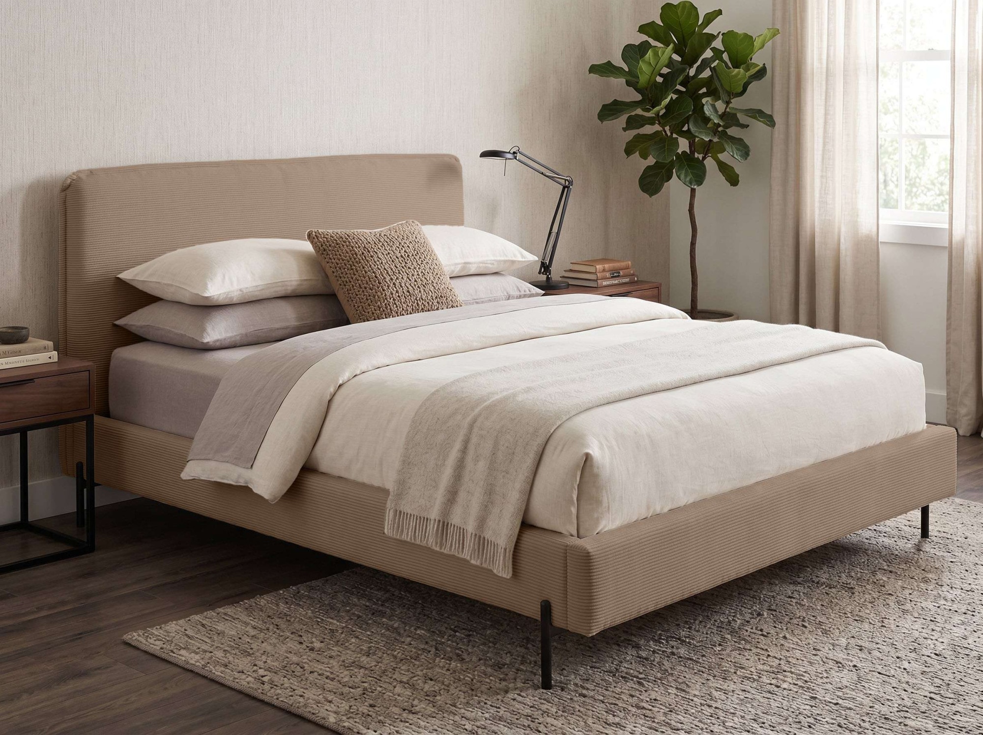 Home affaire Polsterbett »LAVOISIER Bettgestell mit Lattenrost, Breite 140/160/180/200 cm, Cord« Rahmenbett mit Kopfteil, ohne Matratze und Topper