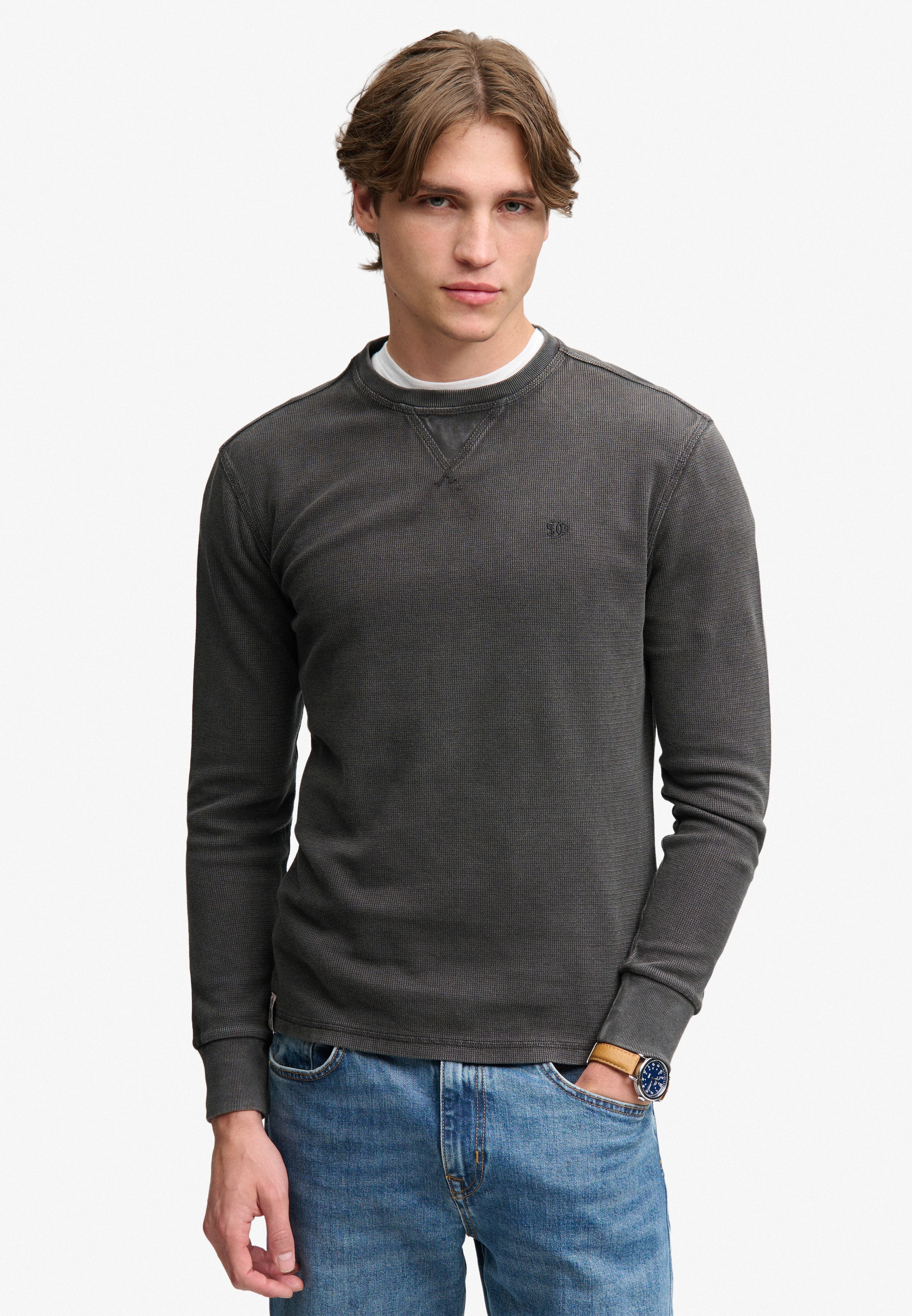 Image of Superdry Langarmshirt "CLASSIC HEAVY TEXTURED TOP" Baumwolle, relaxed fit