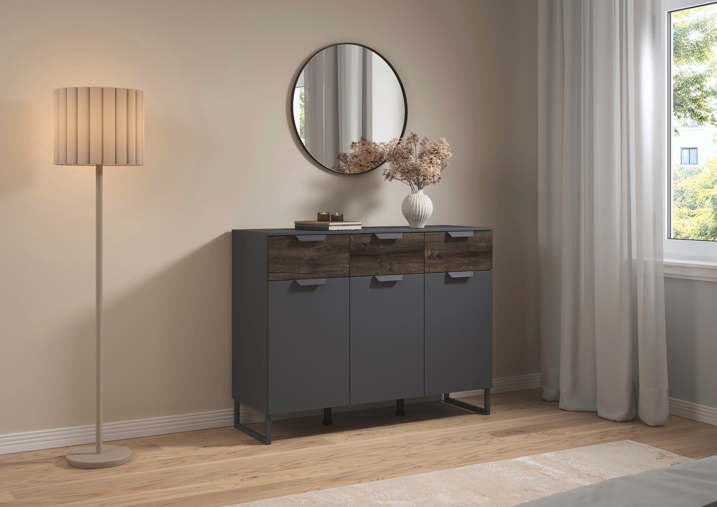 rauch Commode combinée »Barea« Largeur 120 cm, hauteur 92 cm,  3 portes, 3 tiroirs spacieux, étagères réglables MADE IN GERMANY