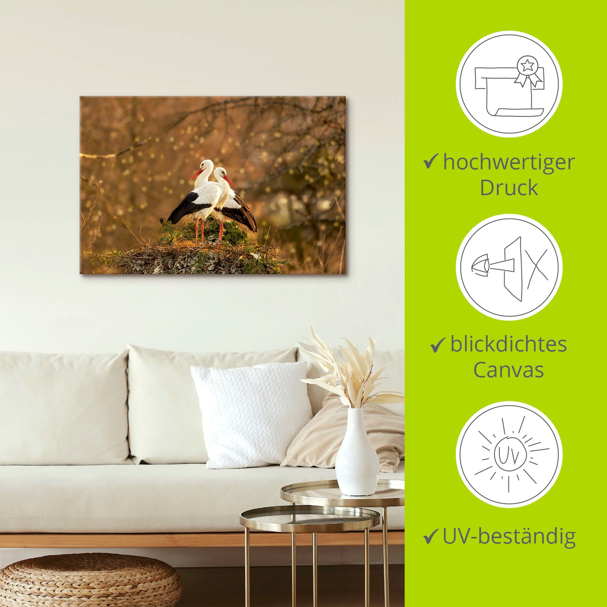 Artland Tableau sur toile »Storchenpaar« 1 cuis tlg. auf Holzrahmen gespannt