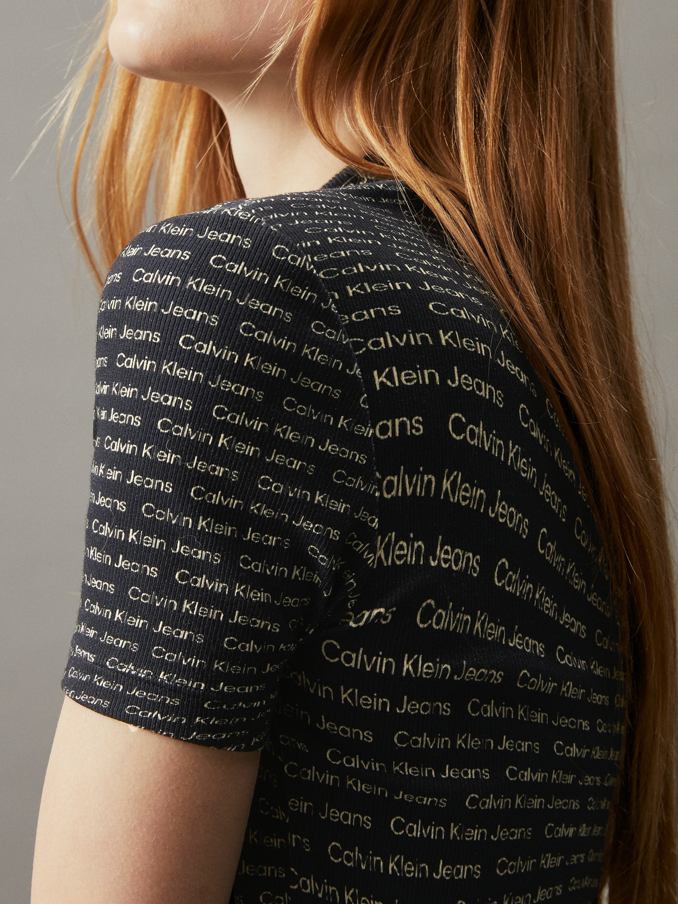 Calvin Klein Jeans Stehkragenshirt »AOP RIB TEE«, mit Logoschriftzug