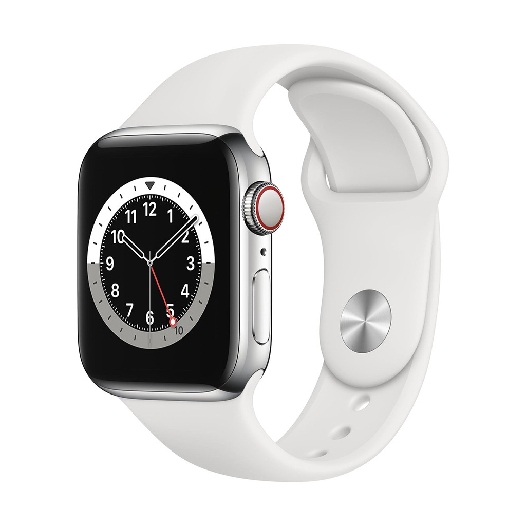 Image of Apple Smartwatch »Serie 6, GPS Cellular, 40 mm Edelstahl-Gehäuse mit Sportarmband«, (Watch OS M06T3FD/A) bei Ackermann Versand Schweiz