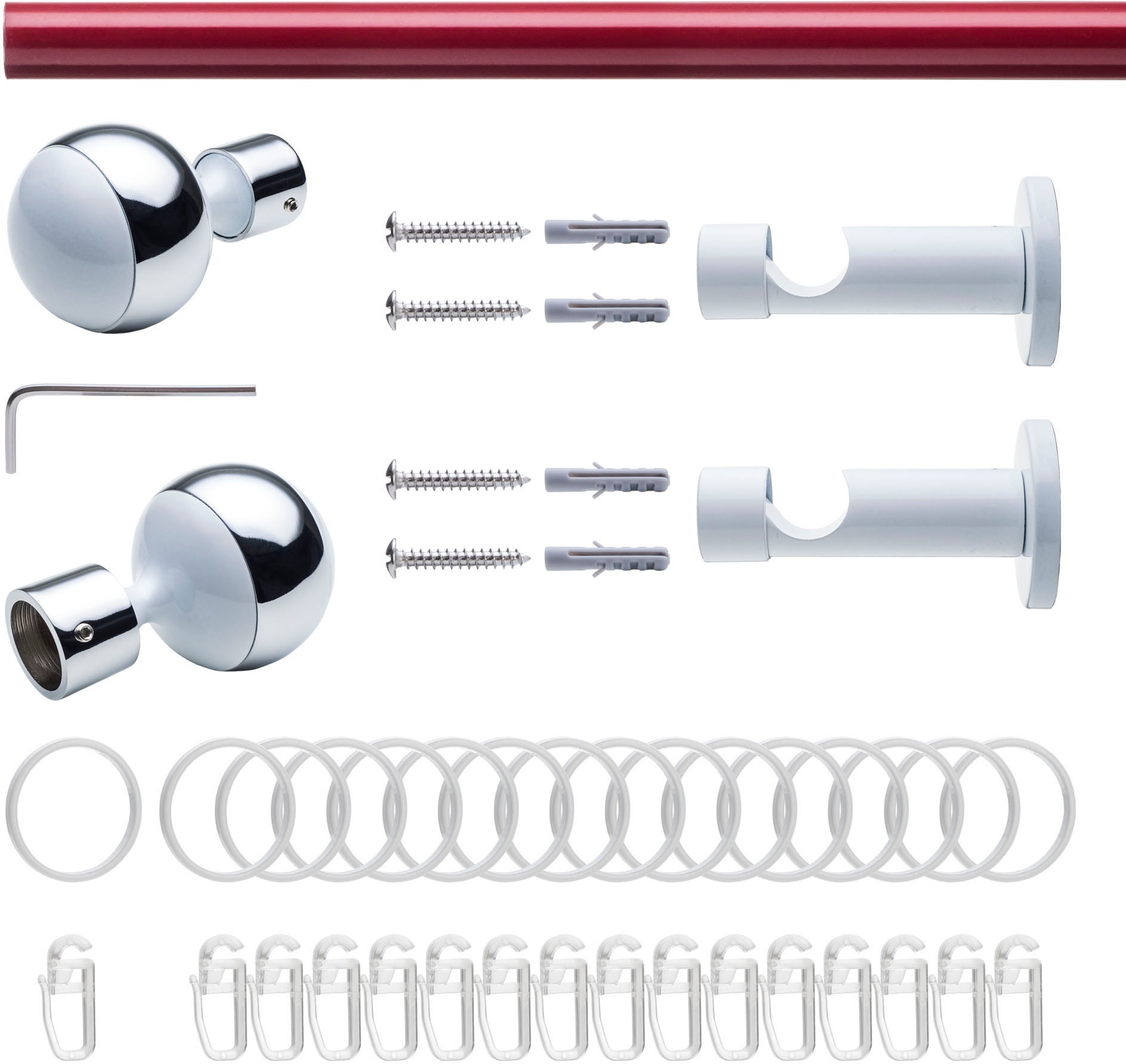 Liedeco Gardinenstange »Fertigstilgarnitur 20 mm Power Celebration Kugel mit Ring«, 1 läufig-läufig, Fixmass, Gardinenstange Komplett, Farbkombination