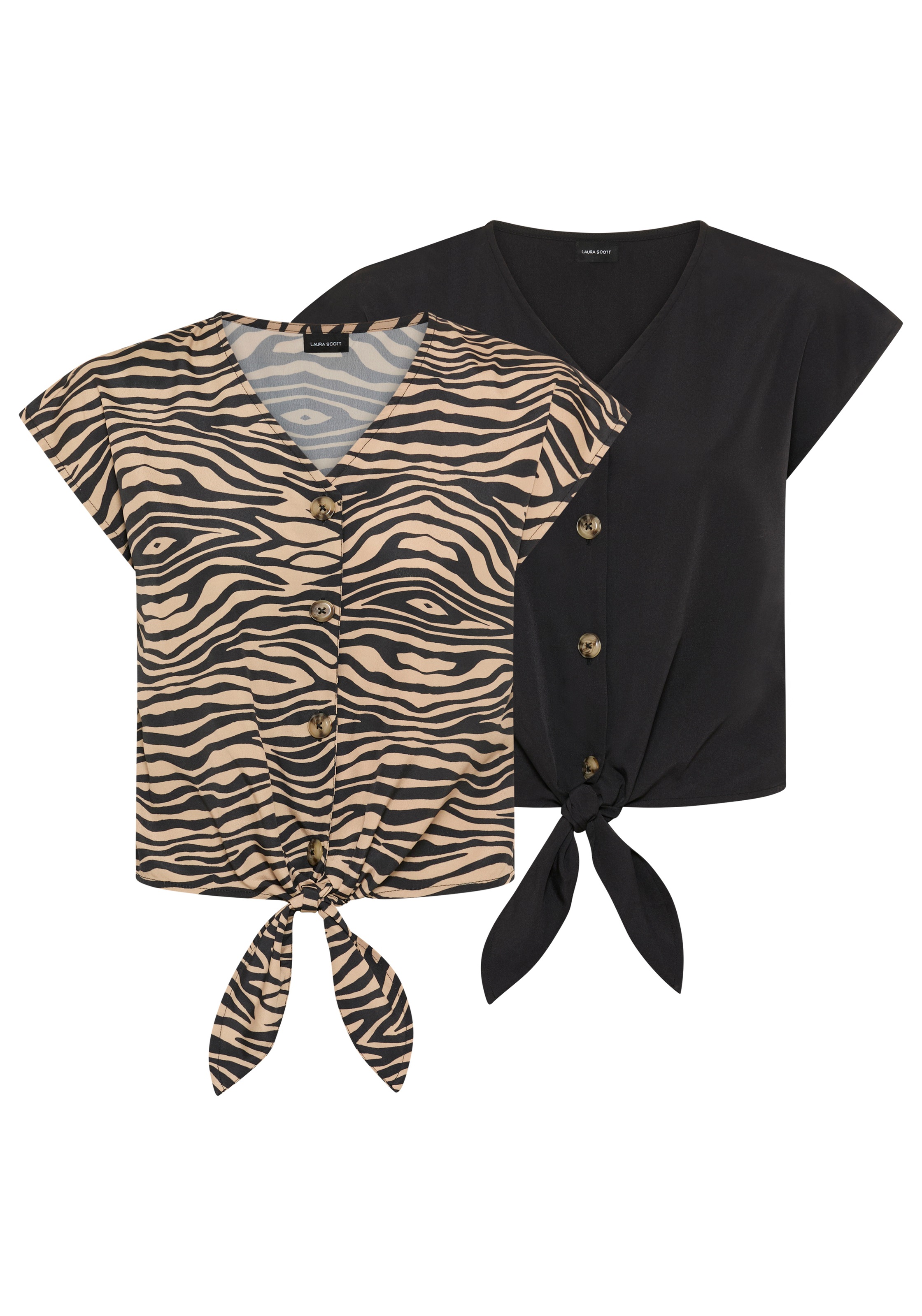Image of Laura Scott Kurzarmbluse femininer Stil, mit Knöpfen, aus Polyester, bedruckt