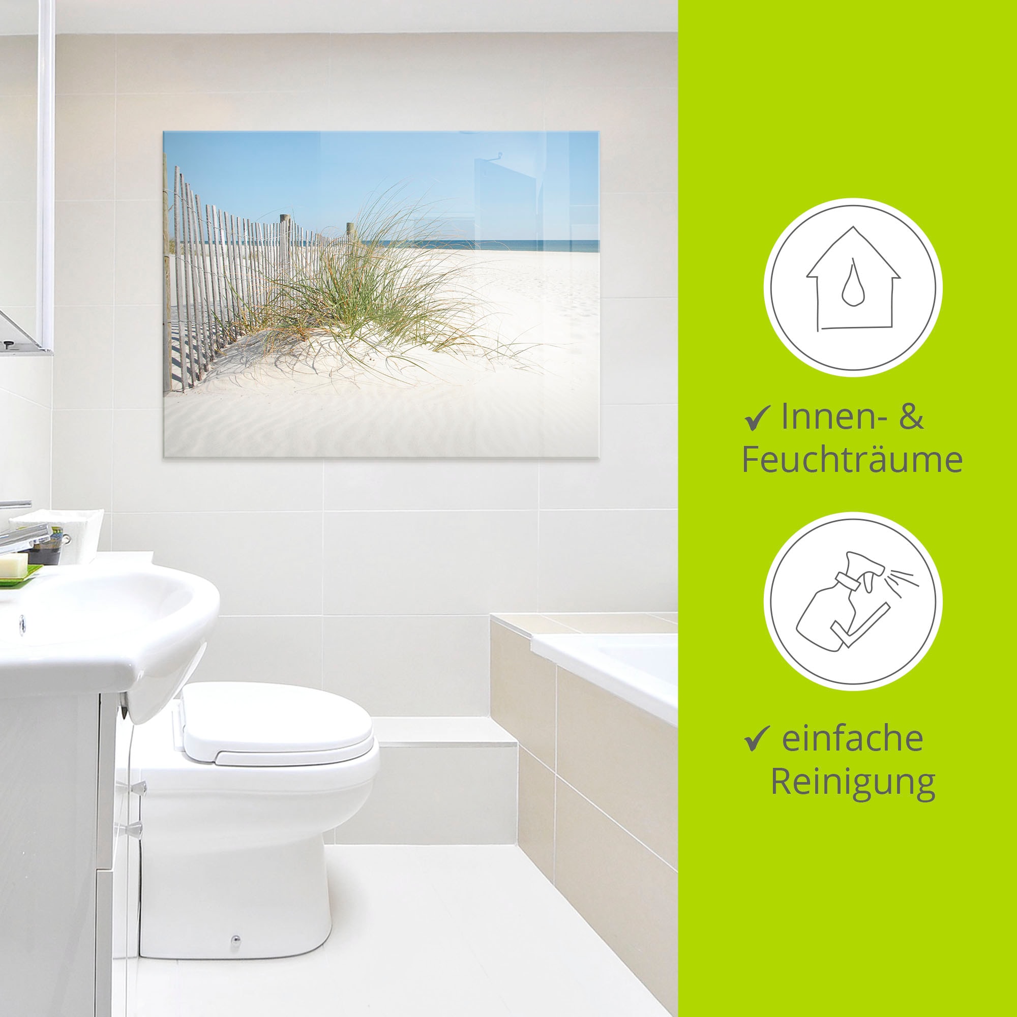 Artland Glasbild »Schöne Sanddüne mit Gräsern und Zaun« Strand 1 Stk. tlg. in verschiedenen Grössen