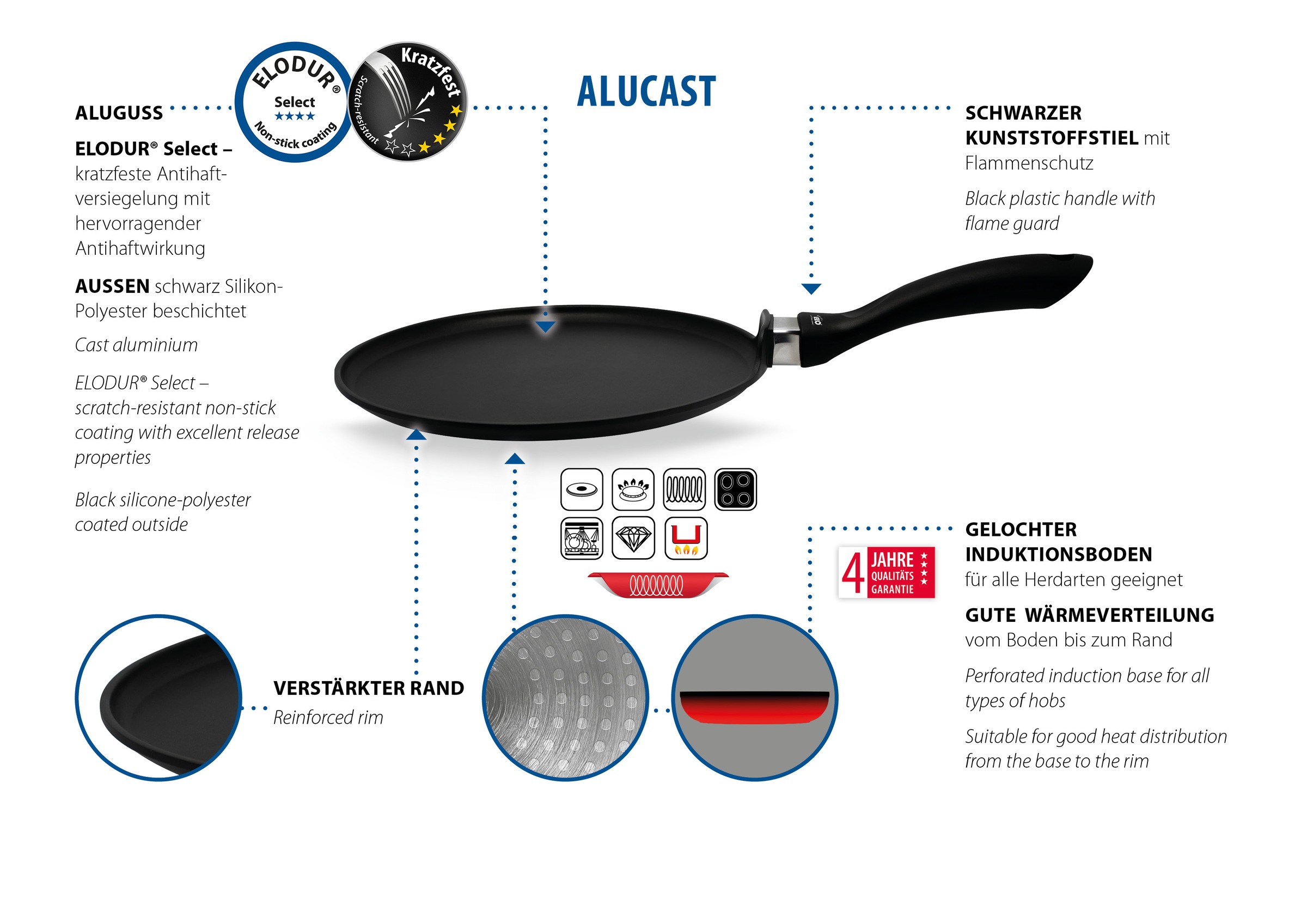 Elo Crêpière »Alucast 28cm« Aluminium moulé 1 cuis tlg. Induction, Ø 28 cm
