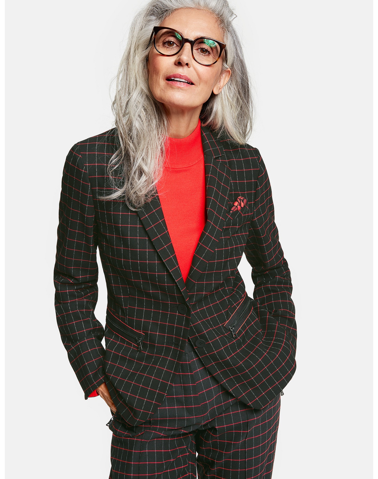 Blazer Langarm gefüttert »Blazer mit kontrastfarbigem Karo«