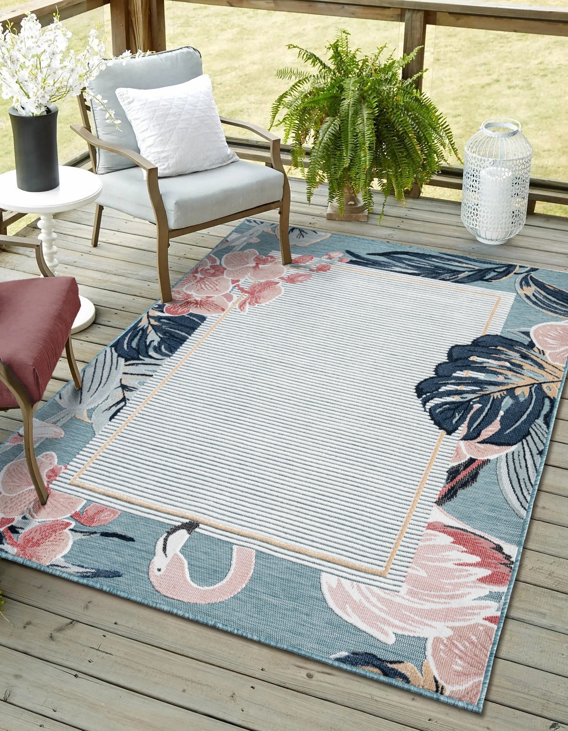 Image of Myflair Möbel & Accessoires Teppich "Cloud, LAGERRÄUMUNG" rechteckig 8 mm Höhe Flamingo Motiv, mit Bordüre, Outdoor geeignet, Balkon, Terrasse