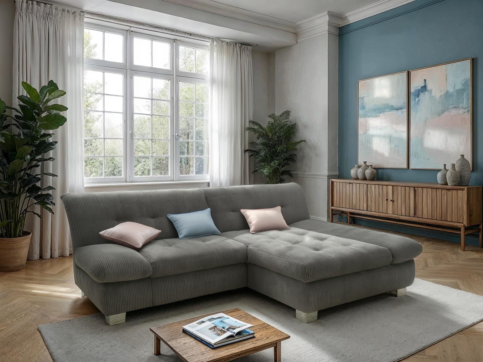 DOMO collection Ecksofa »100031 kompakte Stellmasse, komfortabel und bequem, L-Form« wahlweise mit Bettfunktion und Armteilverstellung. Breite 234 cm