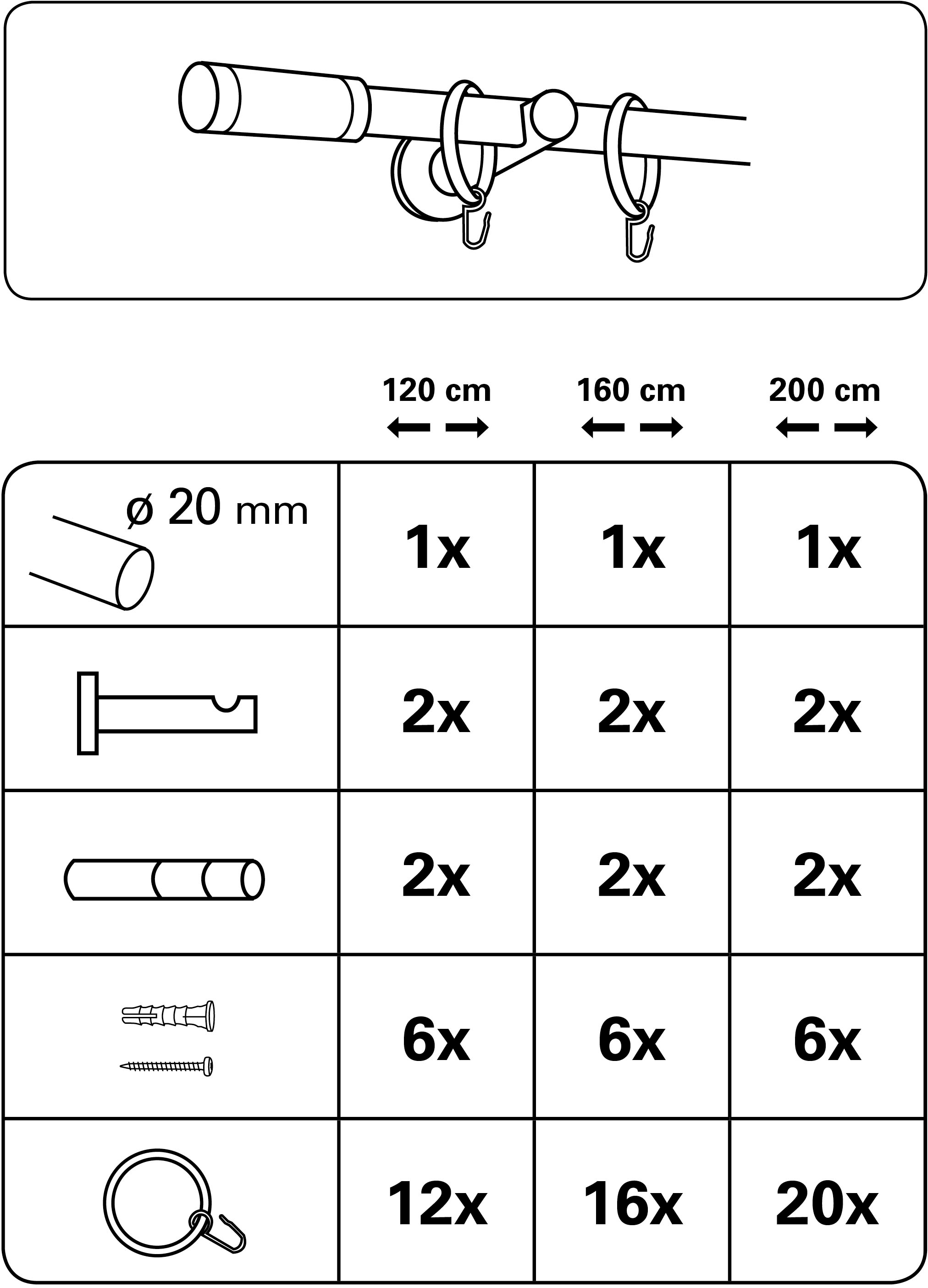 GARDINIA Gardinenstange »Set Metall«, 1 läufig-läufig, Fixmass, 1-Lauf