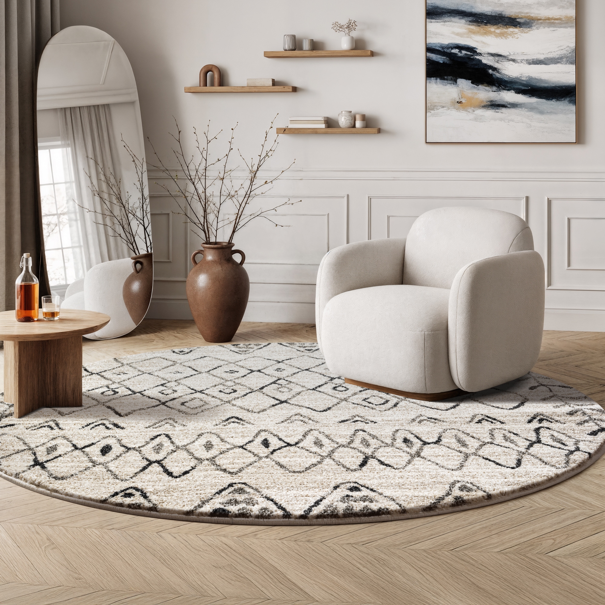 Image of Sanat Teppich "Boho 8200, auch als Läufer und in Rund" rund 10 mm Höhe Kurzflor, robust, Boho, Scandic, für Fussbodenheizung geeignet