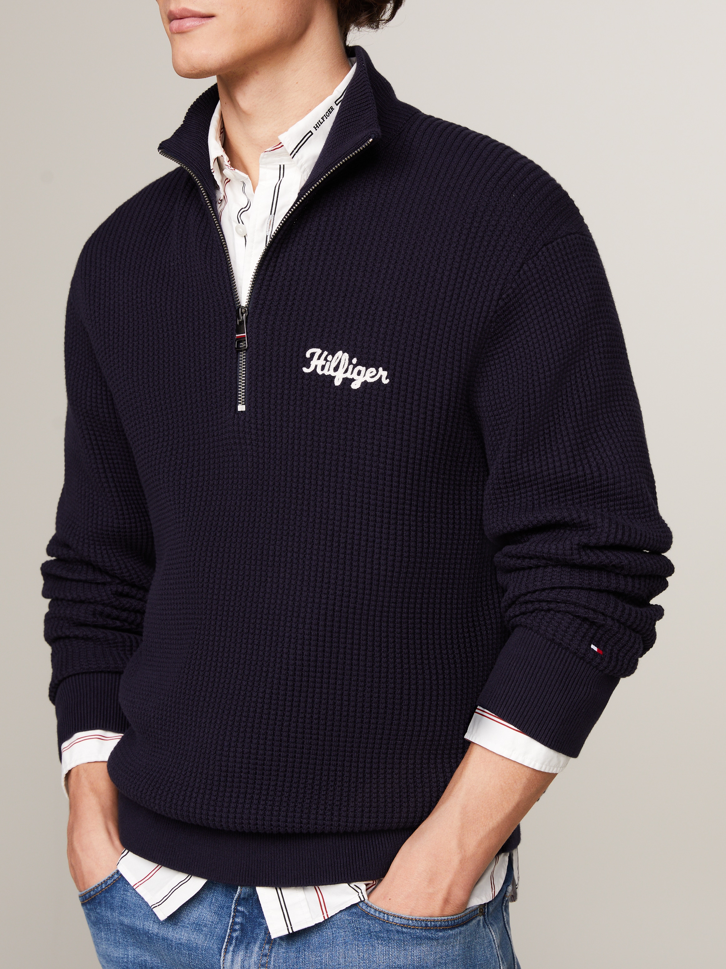 Tommy Hilfiger Rundhalspullover »HILFIGER GRAPHIC WAFFLE ZIP MOCK«