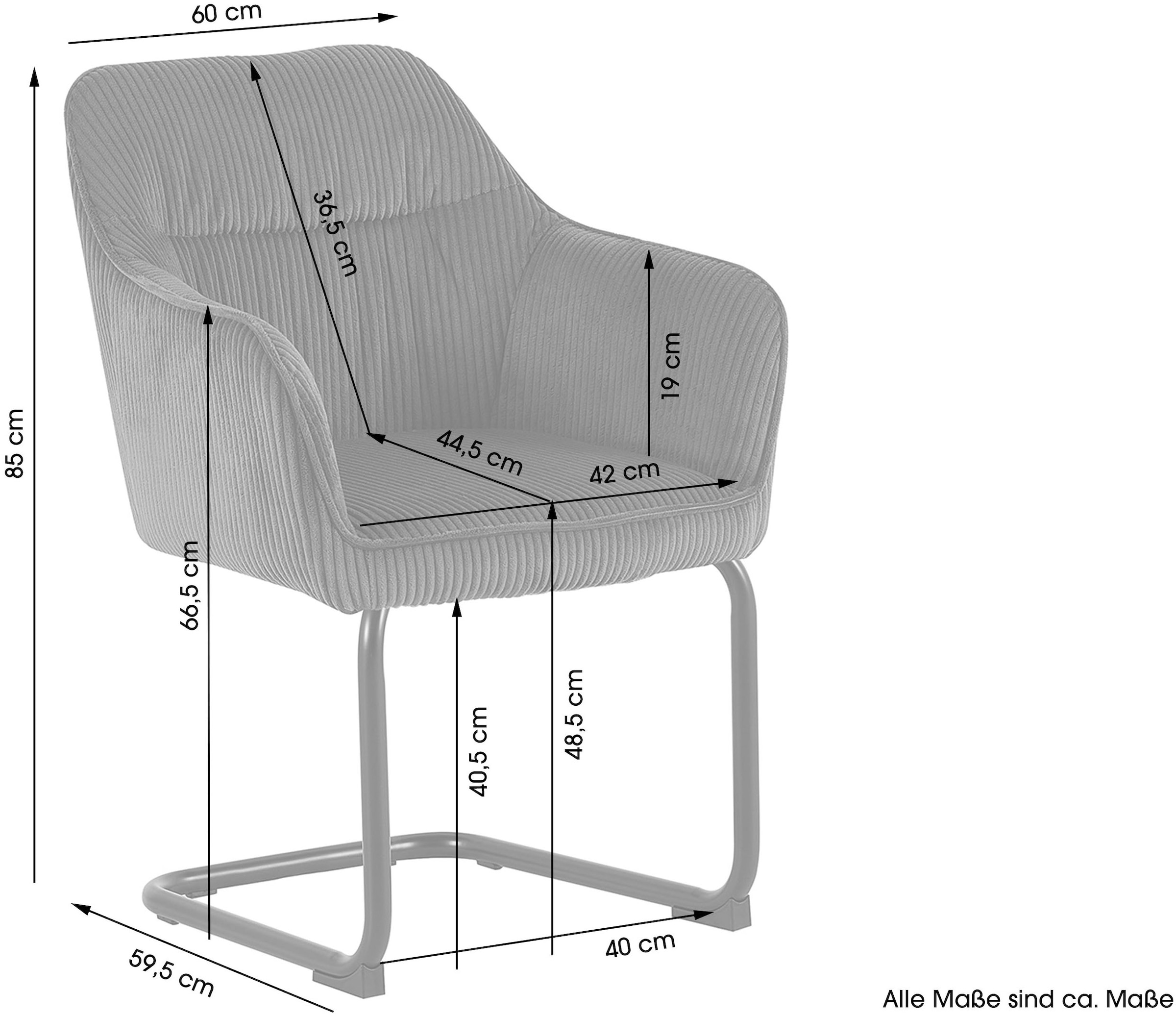 byLIVING Chaise cantilever »ELBA« (Ensemble) 2 cuisvelours côtelé épais, 110 kg, fonction de retour pivotant à 180°, piètement à bascule