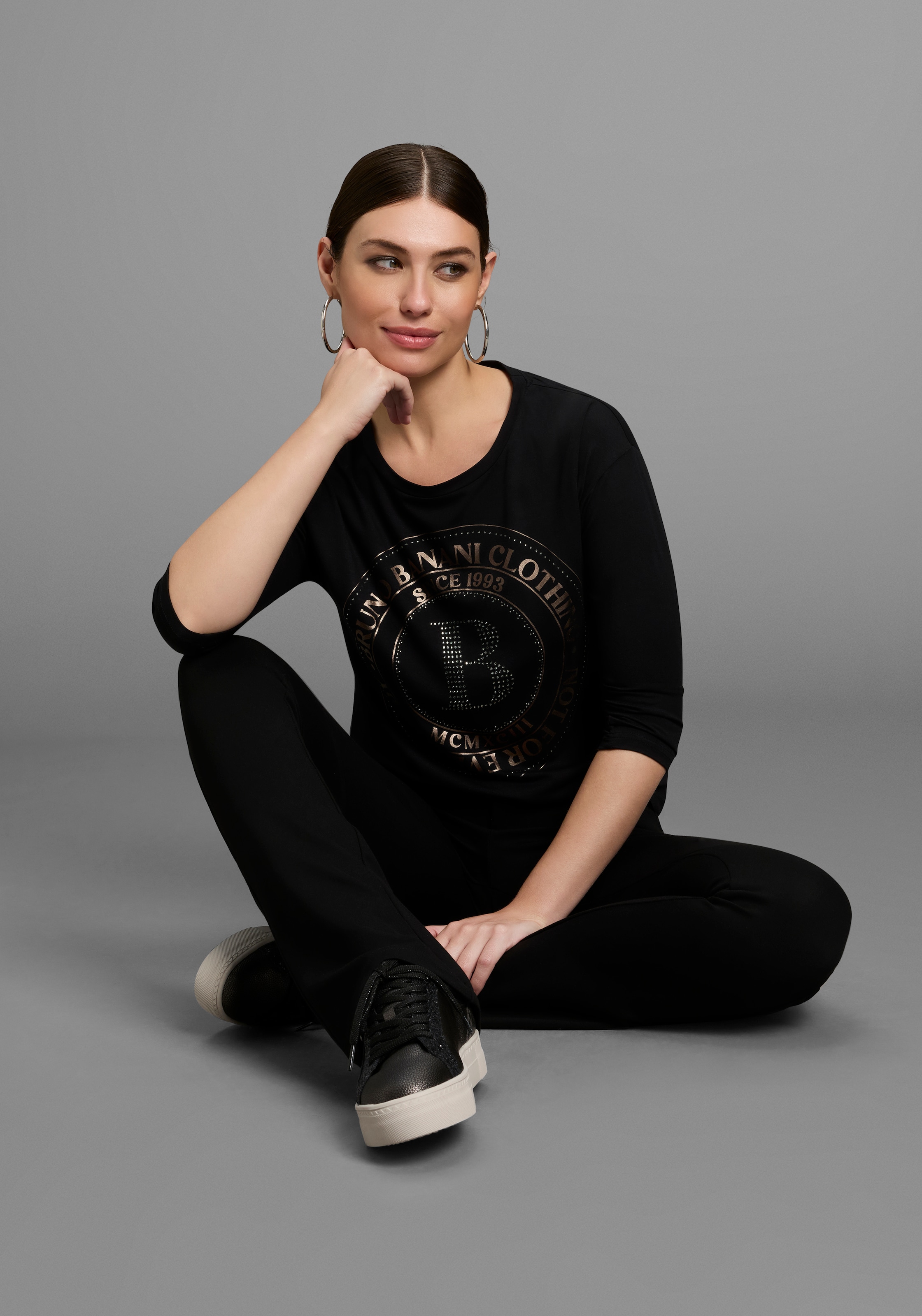 Bruno Banani 3/4-Arm-Shirt, mit Foil-Print und Glitzersteinen - NEUE KOLLEKTION