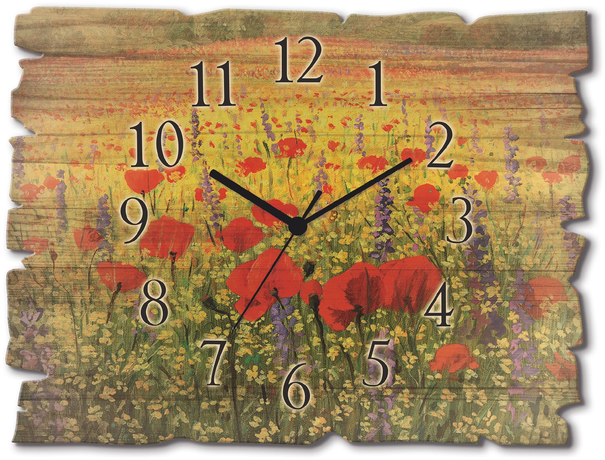 Image of Artland Wanduhr "Holzuhr Mohnblumenfeld" wahlweise mit Quarz- oder Funkuhrwerk, lautlos ohne Tickgeräusche