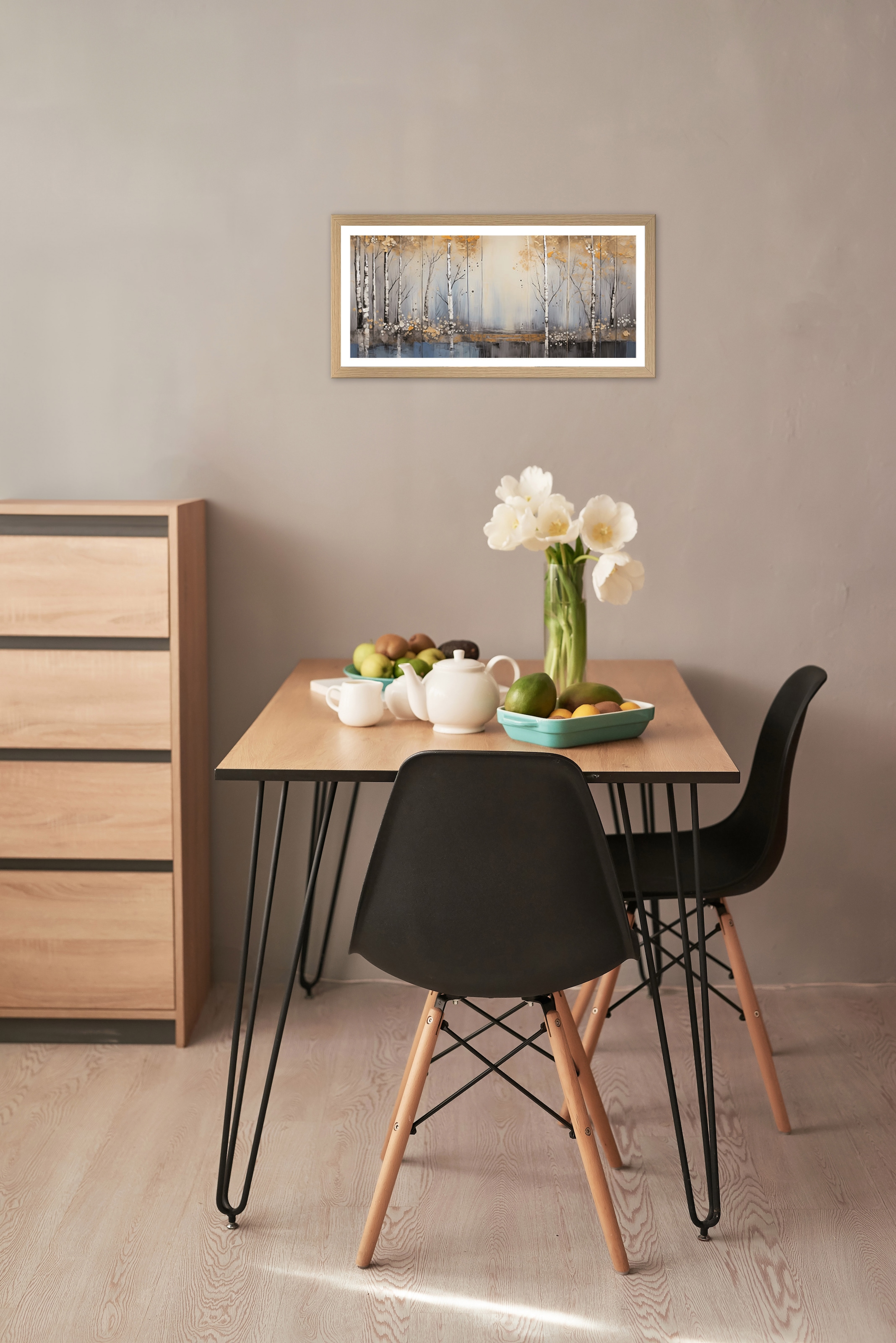 Bönninghoff Bild mit Rahmen »Wandbild gerahmt BIRKENWALD 23x49 cm – Natur Wanddeko modern« Abstrakt | Abstrakte | Baumbilder | Bäume | Landschaft | Natur | Wald | Waldbilder 1 Stk. tlg. mit dekorativem Rahmen