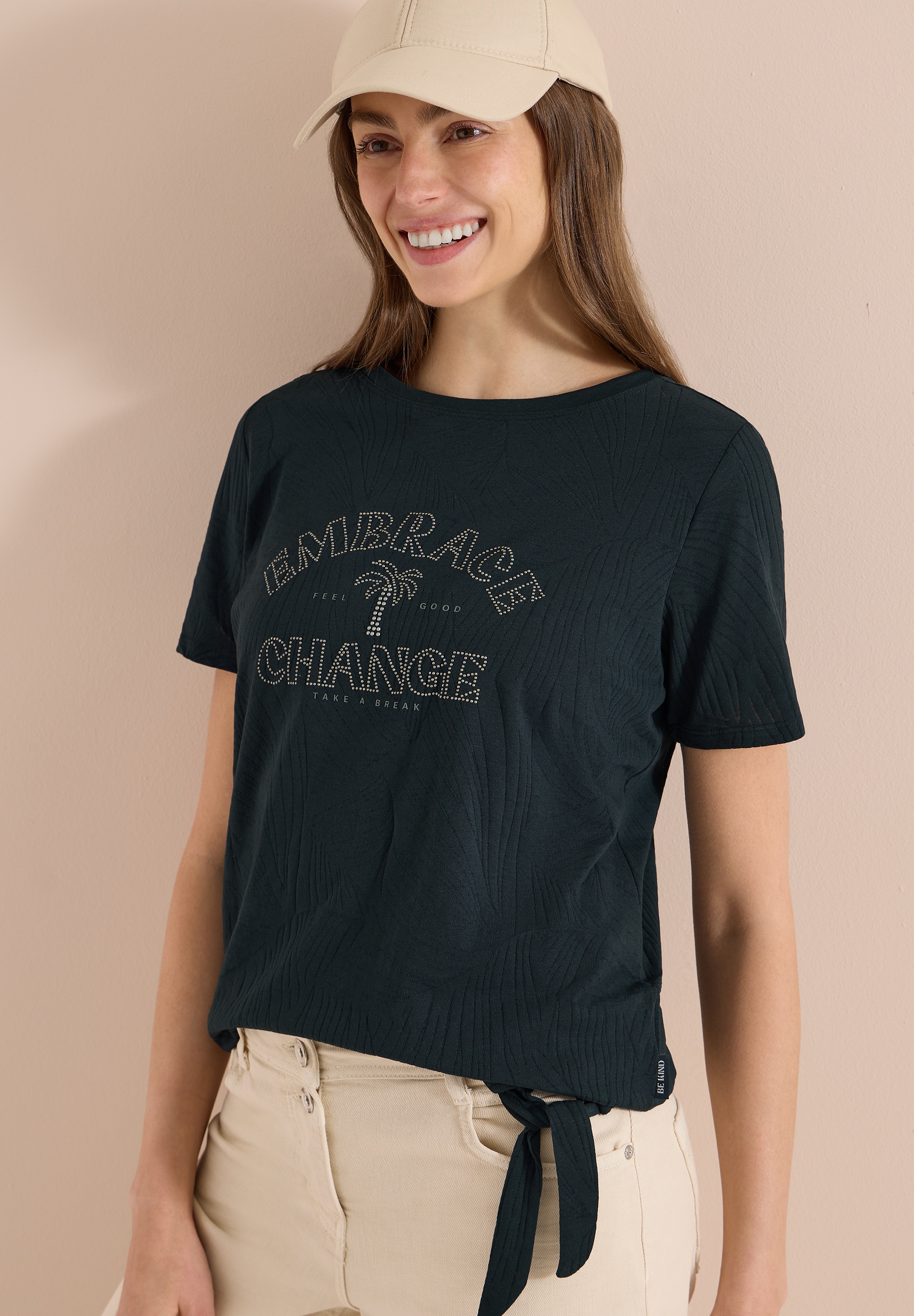 Image of Cecil Rundhalsshirt Sommershirt im Ausbrenner-Look mit Wording