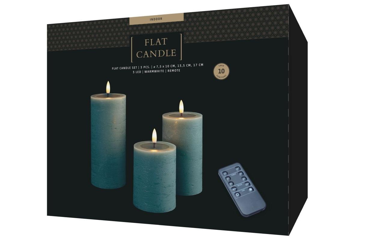 STT LED-Kerze »Flat Candle Set Wachs, Grün, 10 / 13.5 / 17 cm«