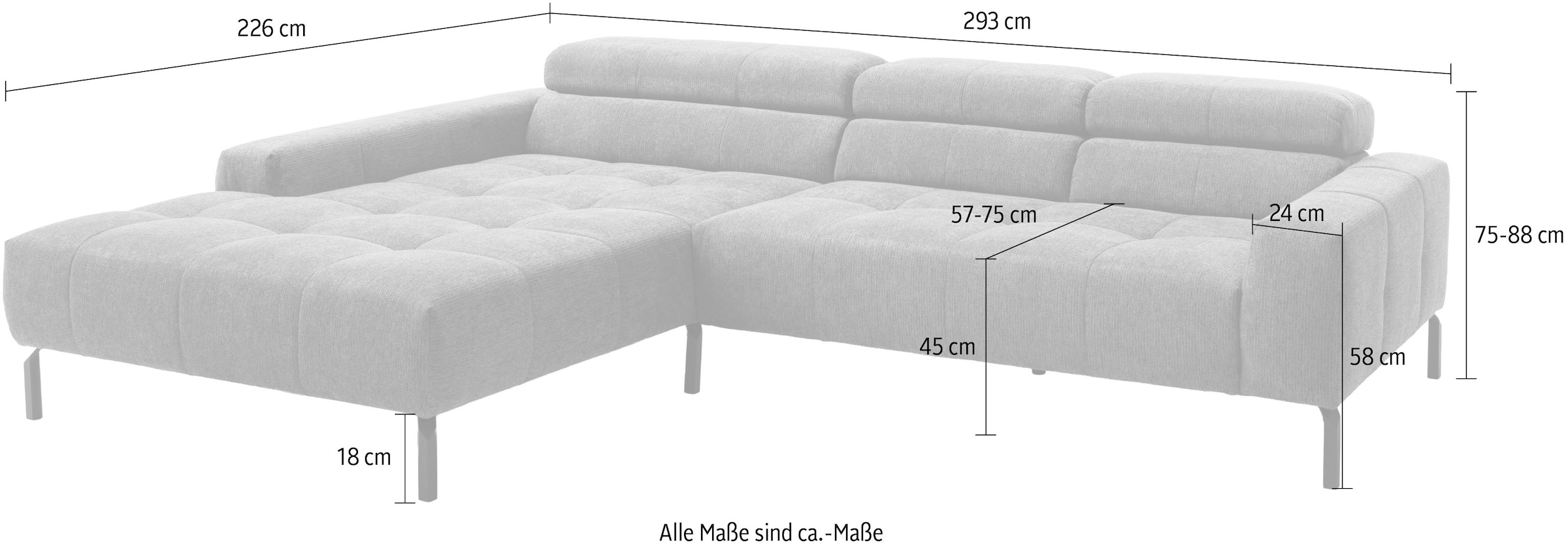Home affaire Canapé d'angle »Claya Move, L-Form, Kopf- & Rückenverstellung, Breite 293 cm« Matelassage moderne, rembourrage doux & hauteur adaptée aux robots aspirateurs