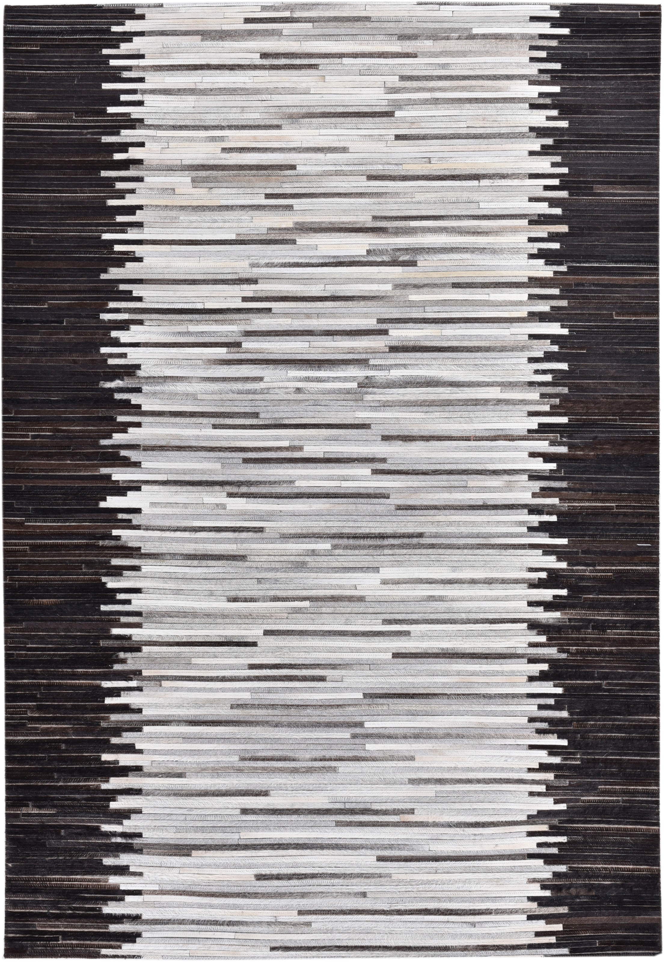 THEKO Fellteppich »Kobe-Streifen«, rechteckig, 3 mm Höhe, Patchwork, handgenäht, echtes Rinderfell in Naturtönen