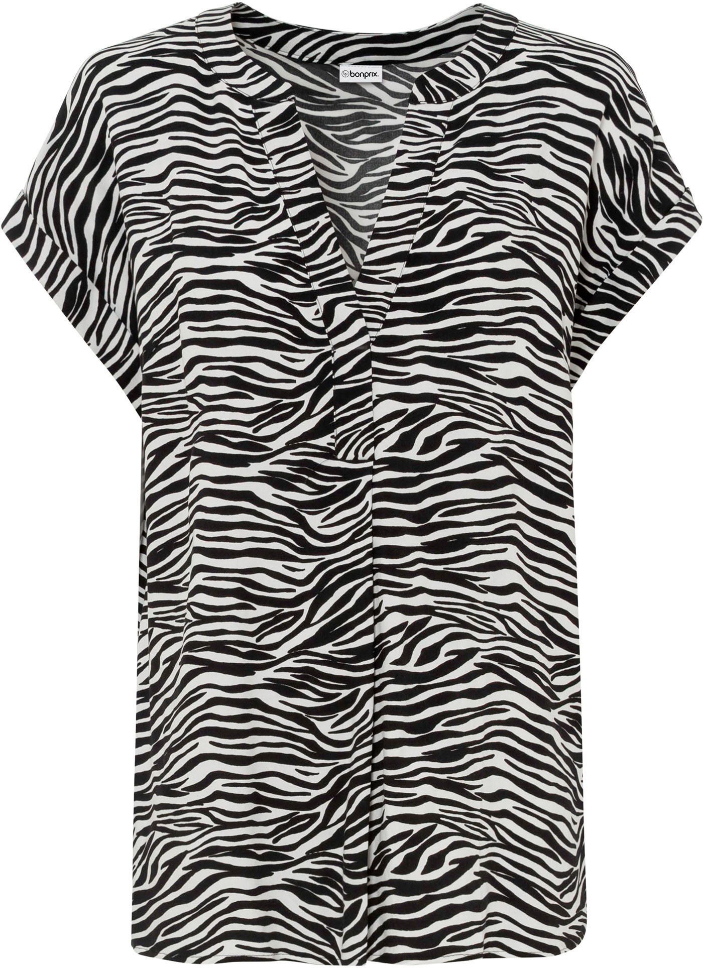 bonprix Tunika eleganter Look, Kurzarm-Design, Regular Fit, mit Henley-Kragen