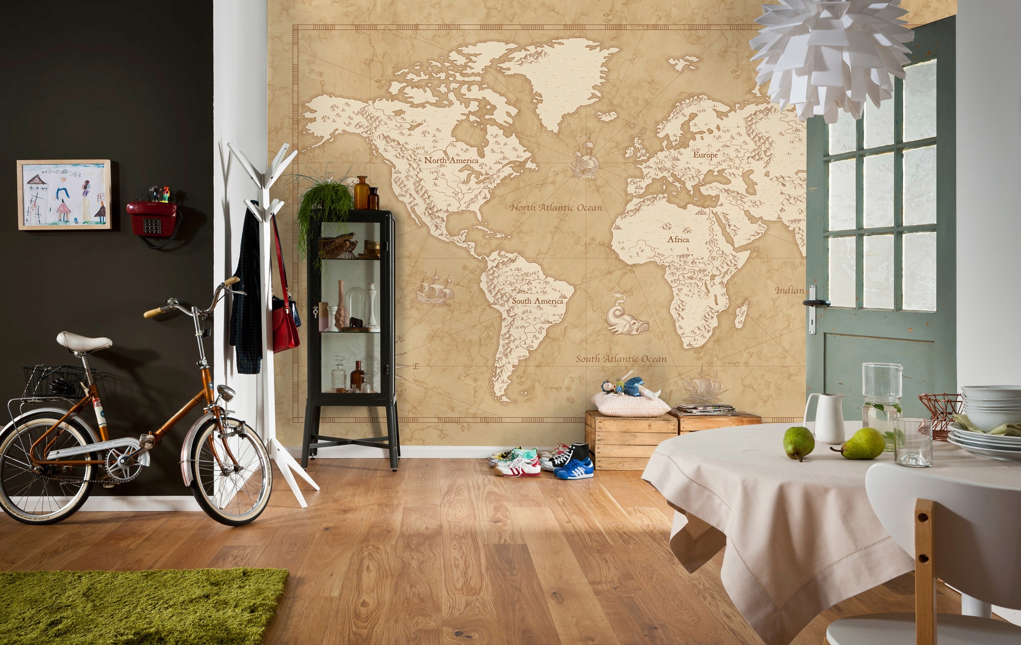 Komar Vliestapete »Digitaldruck Vlies - Vintage World Map - Grösse 500 x 280 cm«, bedruckt, Kinderzimmer
