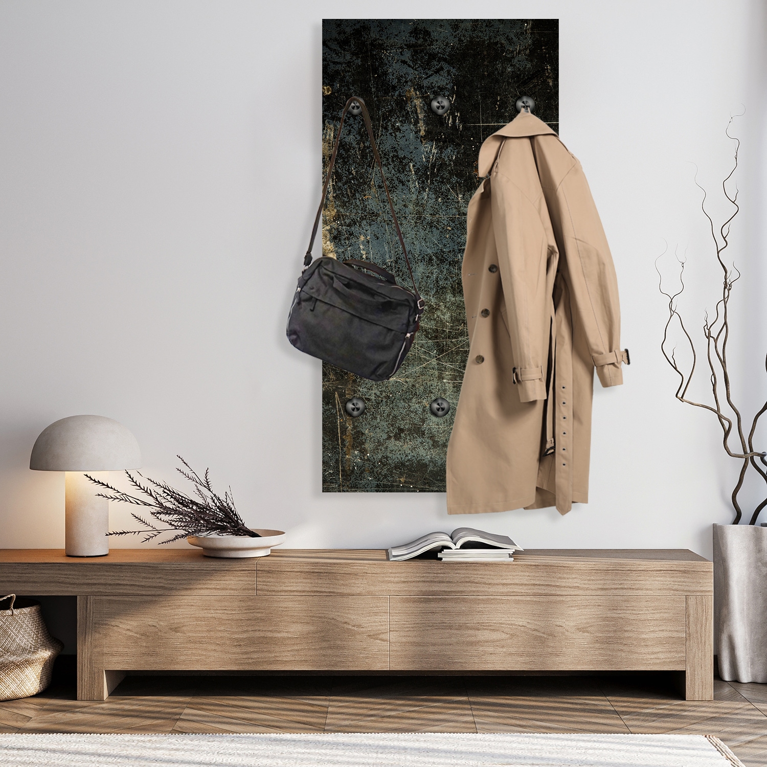 queence Porte-manteau mural »Beton Optik Abstrakt« 1 cuis tlg. panneau mural en acrylique avec 6 crochets en acier inoxydable noir mat