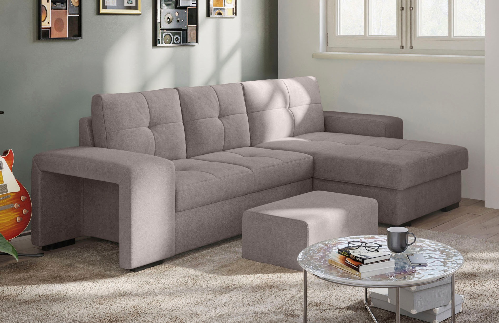 COTTA Ecksofa »Mattina L-Form« mit Hocker, wahlweise mit Bettfunktion & Bettkasten