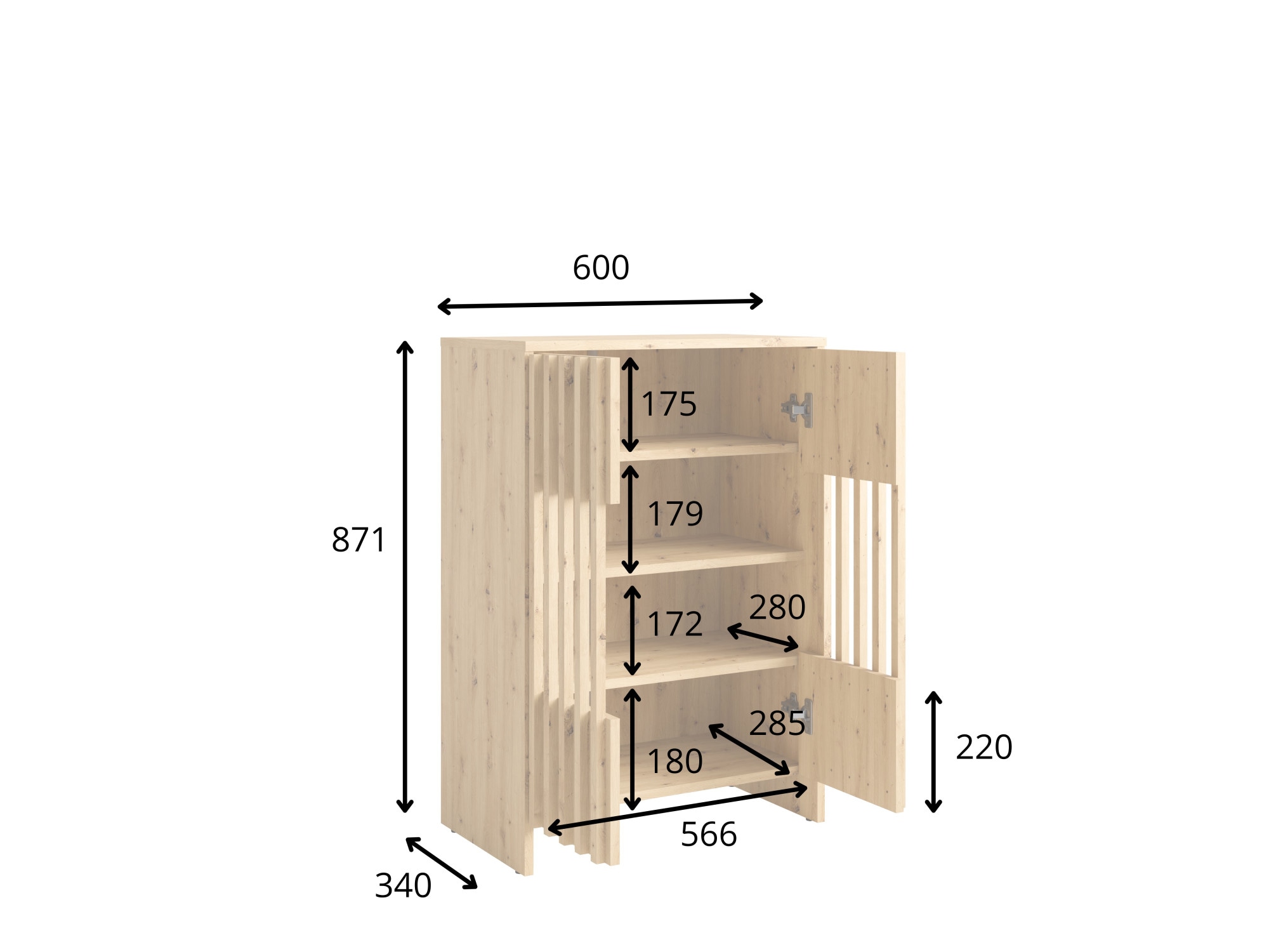 Home affaire Schuhschrank »MURET Schuhregal mit vier Fächer und zwei Türen, Lamellenfronten« Schuhkommode mit viel Stauraum, Masse B/T/H: 60/35,4/87 cm