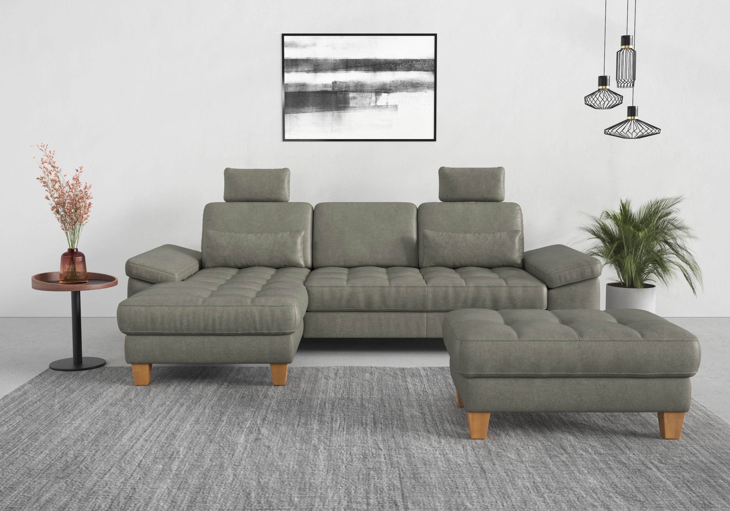 sit&more Ecksofa »Westham L-Form«, mit Recamiere, mit oder ohne Bettfunktion, Bettkasten, Füsse Eiche