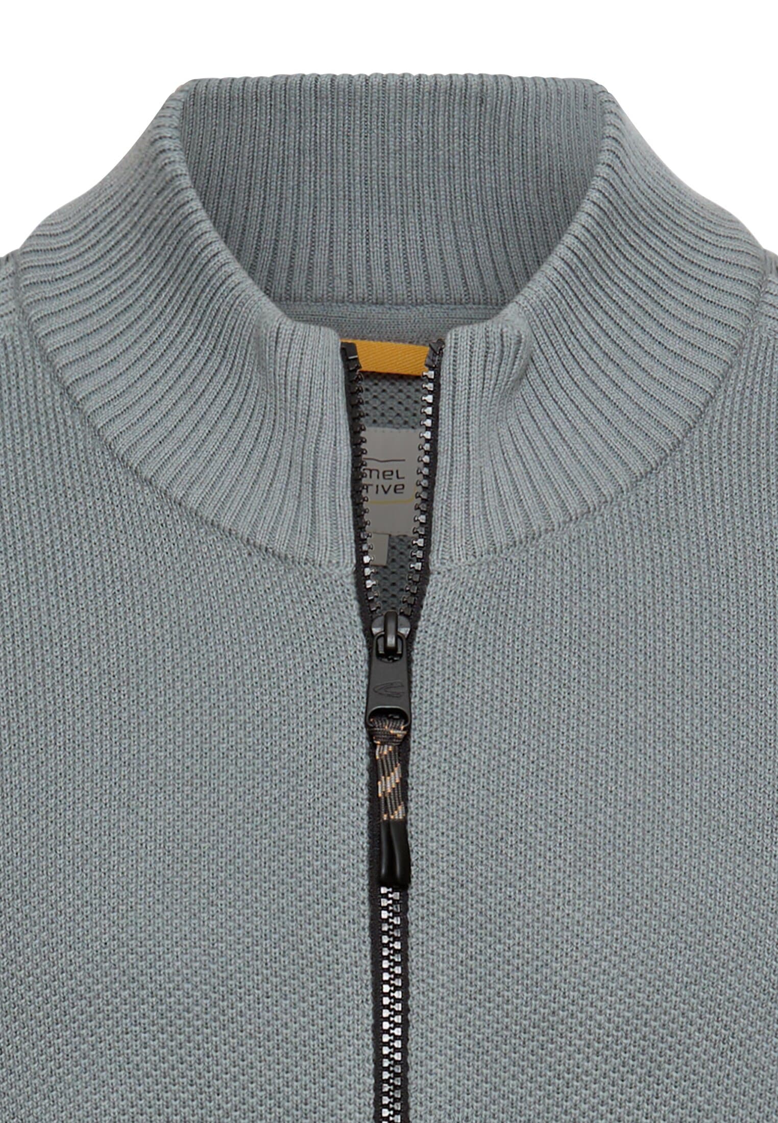 camel active Strickjacke mit Reissverschluss und Stehkragen