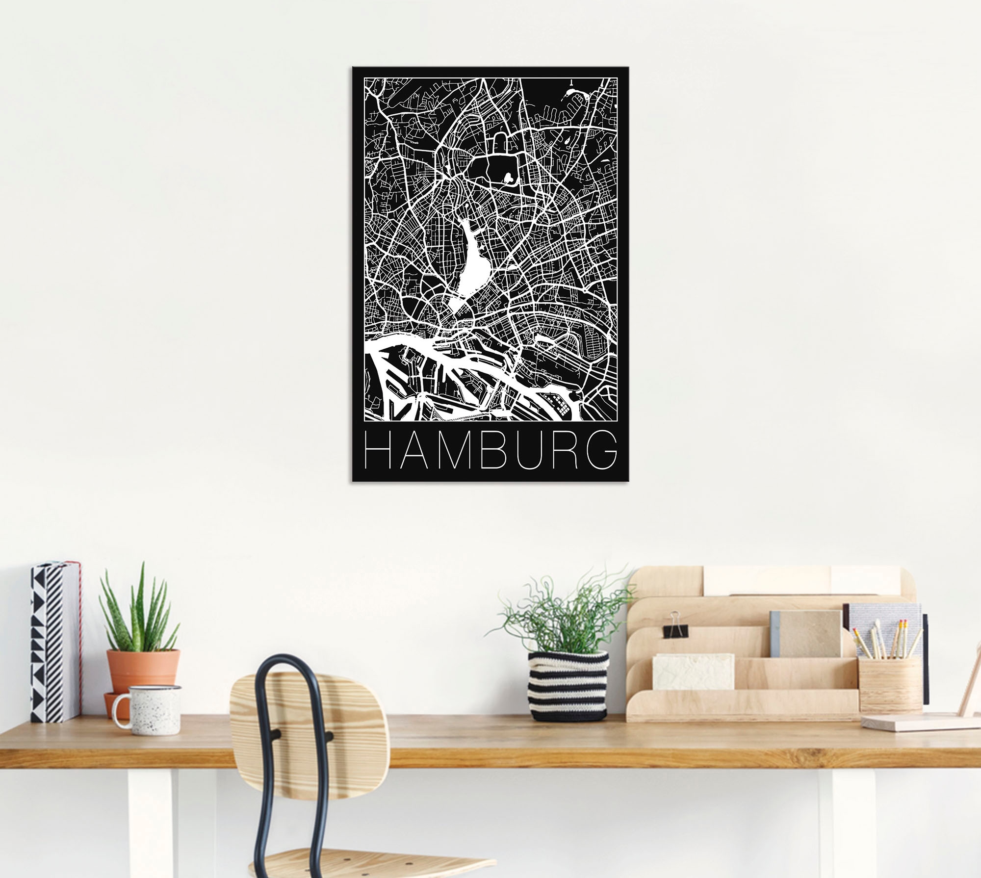 Artland Fresque murale »Retro Karte Hamburg Deutschland Schwarz« 1 cuis tlg. als Alubild, Poster in verschied. Grössen