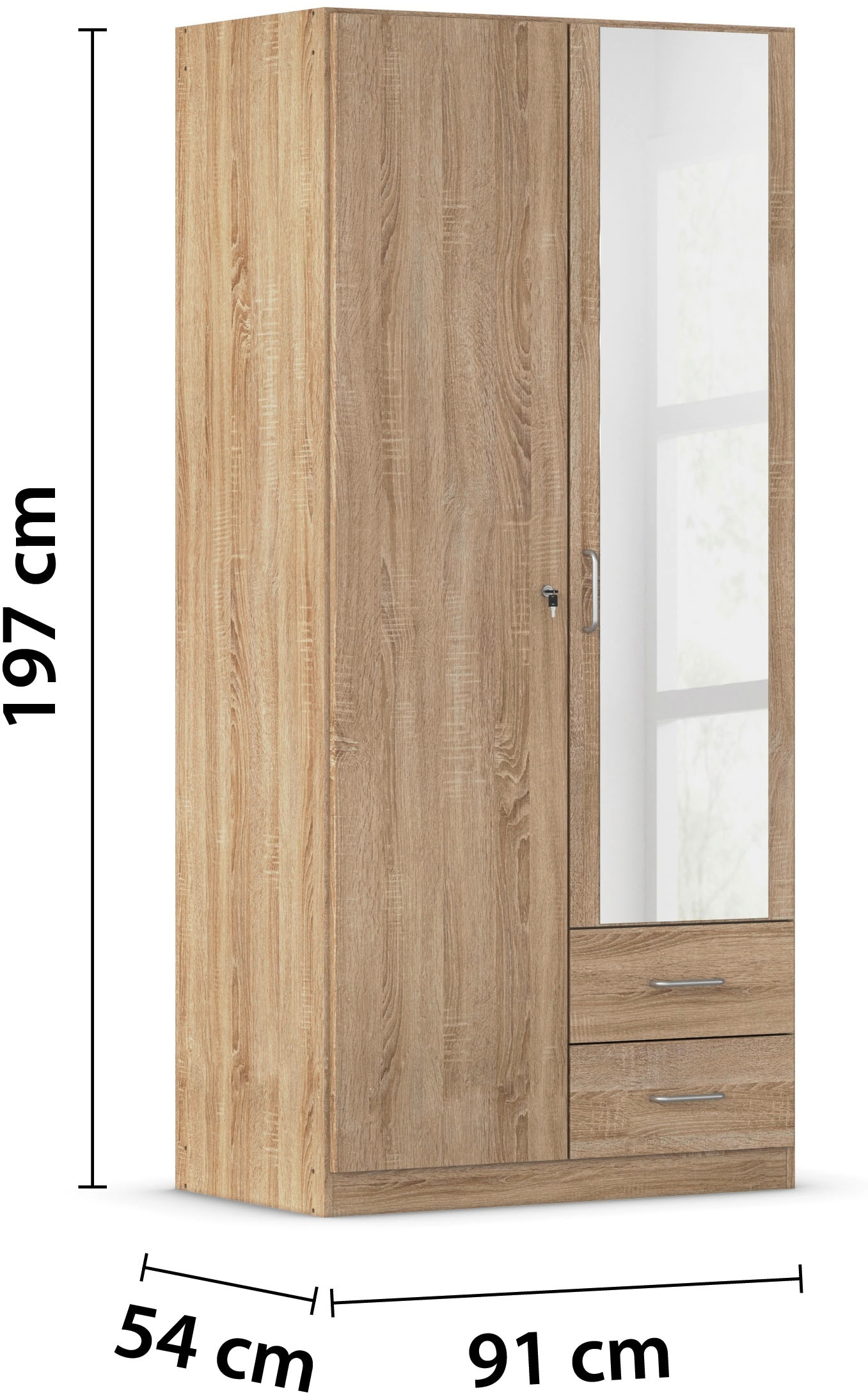 rauch Kleiderschrank »Schrank Garderobe Garderobenschrank Putzschrank Wäscheschrank BERGHEIM« Breiten 91/136/181 cm, Höhe 197 cm,  2 Aussenschubladen, Tür/en abschliessbar je 2 Schlüssel MADE IN GERMANY
