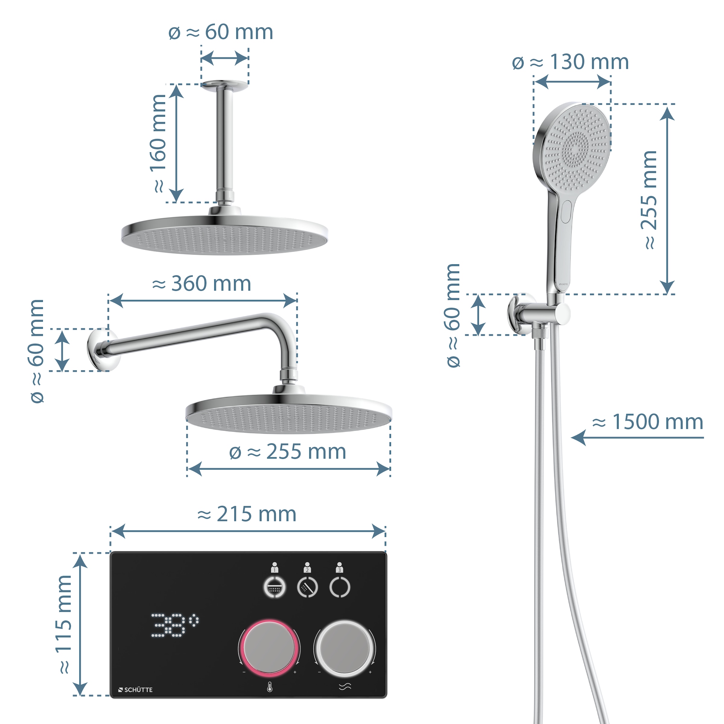 Schütte Duschsystem »AQUADOT« Überkopfbrauseset mit digitalem Duschsystem