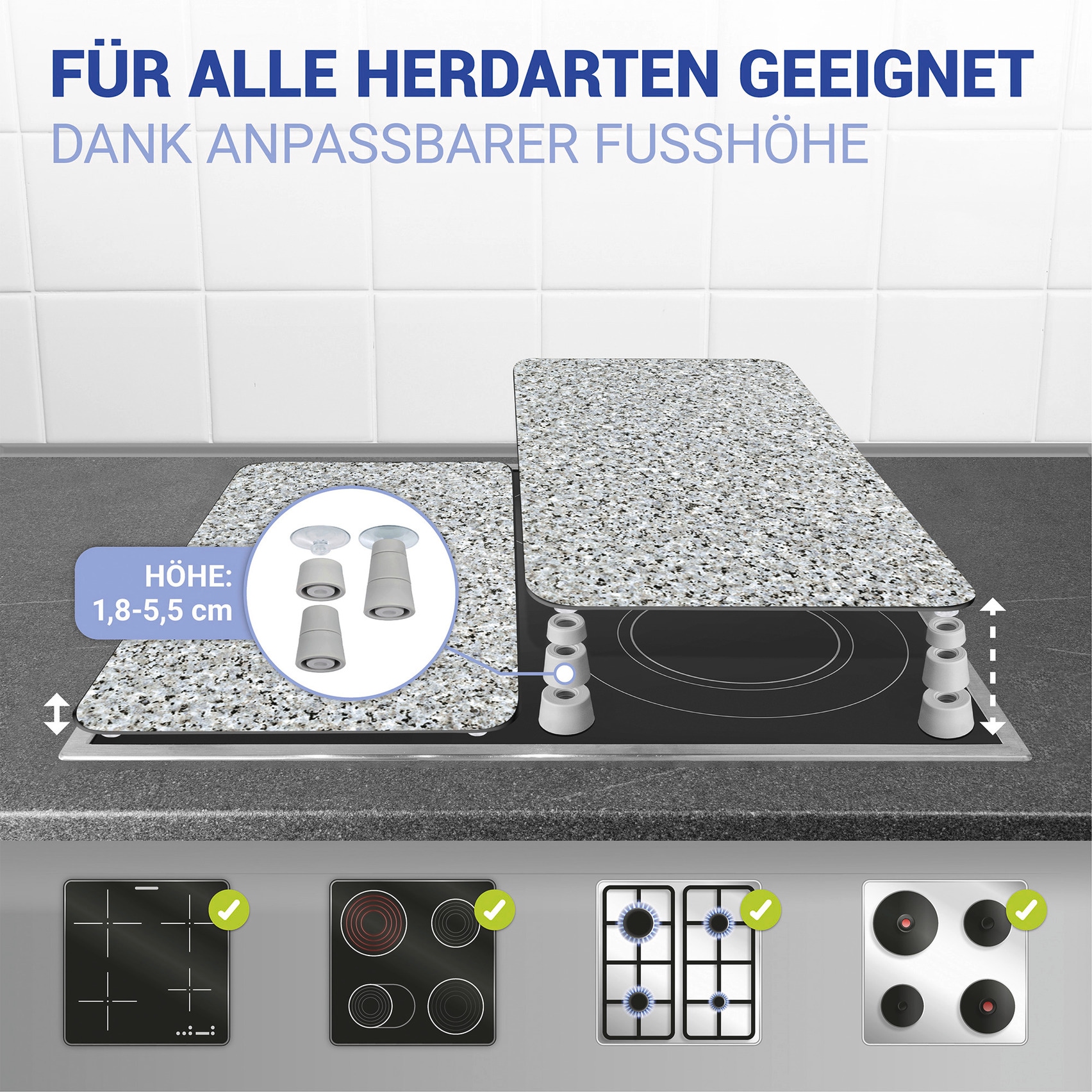 WENKO Herd-Abdeckplatte »Universal Modell Granit«, (Set, 2 tlg.), Herdabdeckung für alle Herdarten, kratzfest, mit rutschfesten Füssen