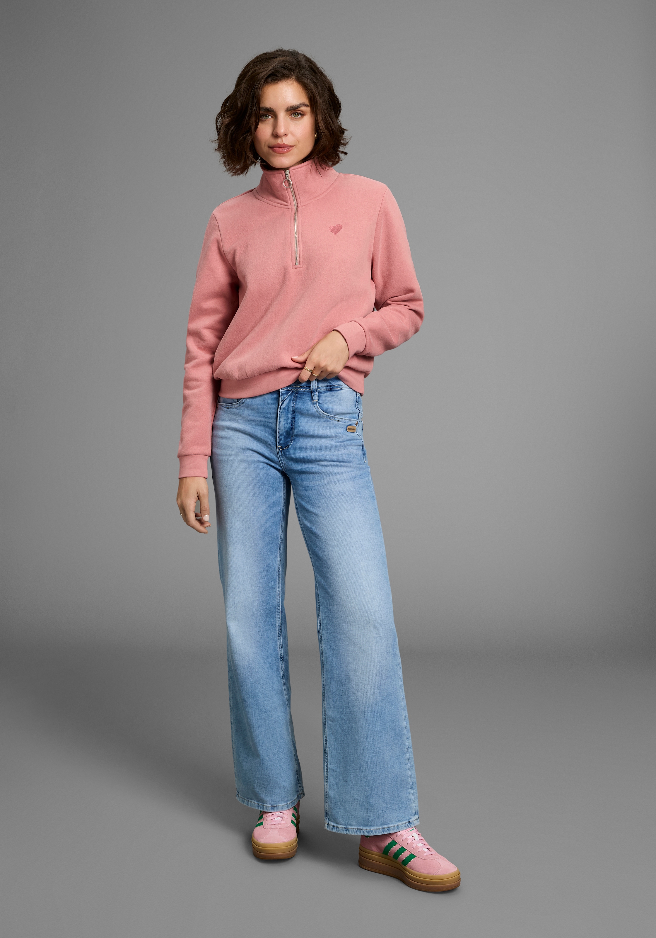 Laura Scott Sweater, Weiche Baumwollmischung mit Troyer‑Kragen und Reissverschluss­detail