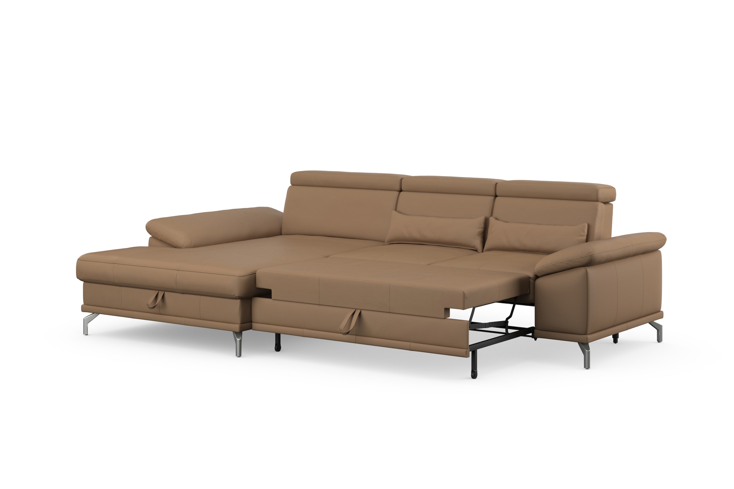 sit&more Ecksofa »Cabrio L-Form, mit Sitztiefenverstellung, Arm- und Kopfteilverstellung«, 2 Nierenkissen, Federkern, optional Bettfunktion und Stauraum