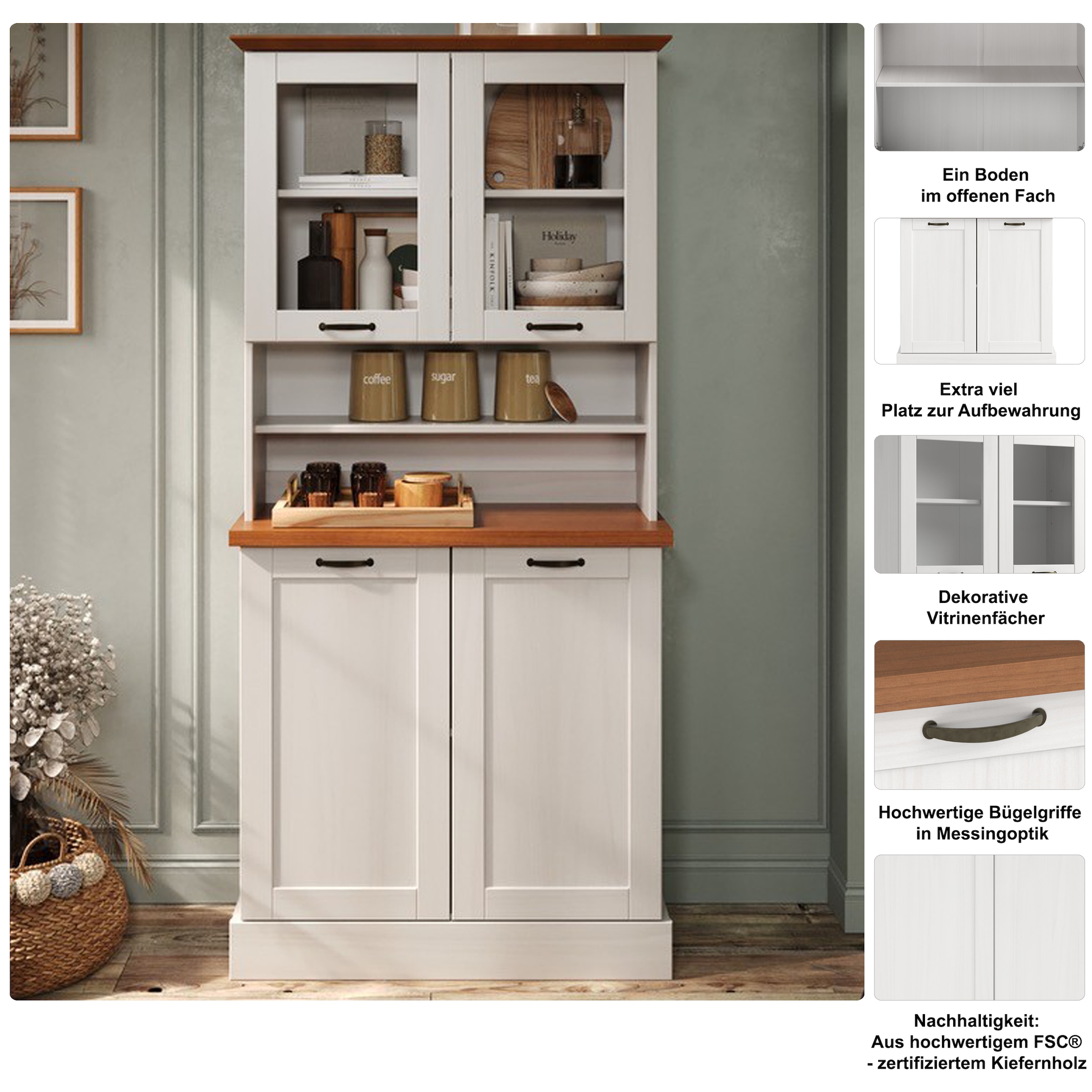 Home affaire Buffet de cuisine »Teramo« largeur/hauteur 86/181 cm, avec poignées en métal