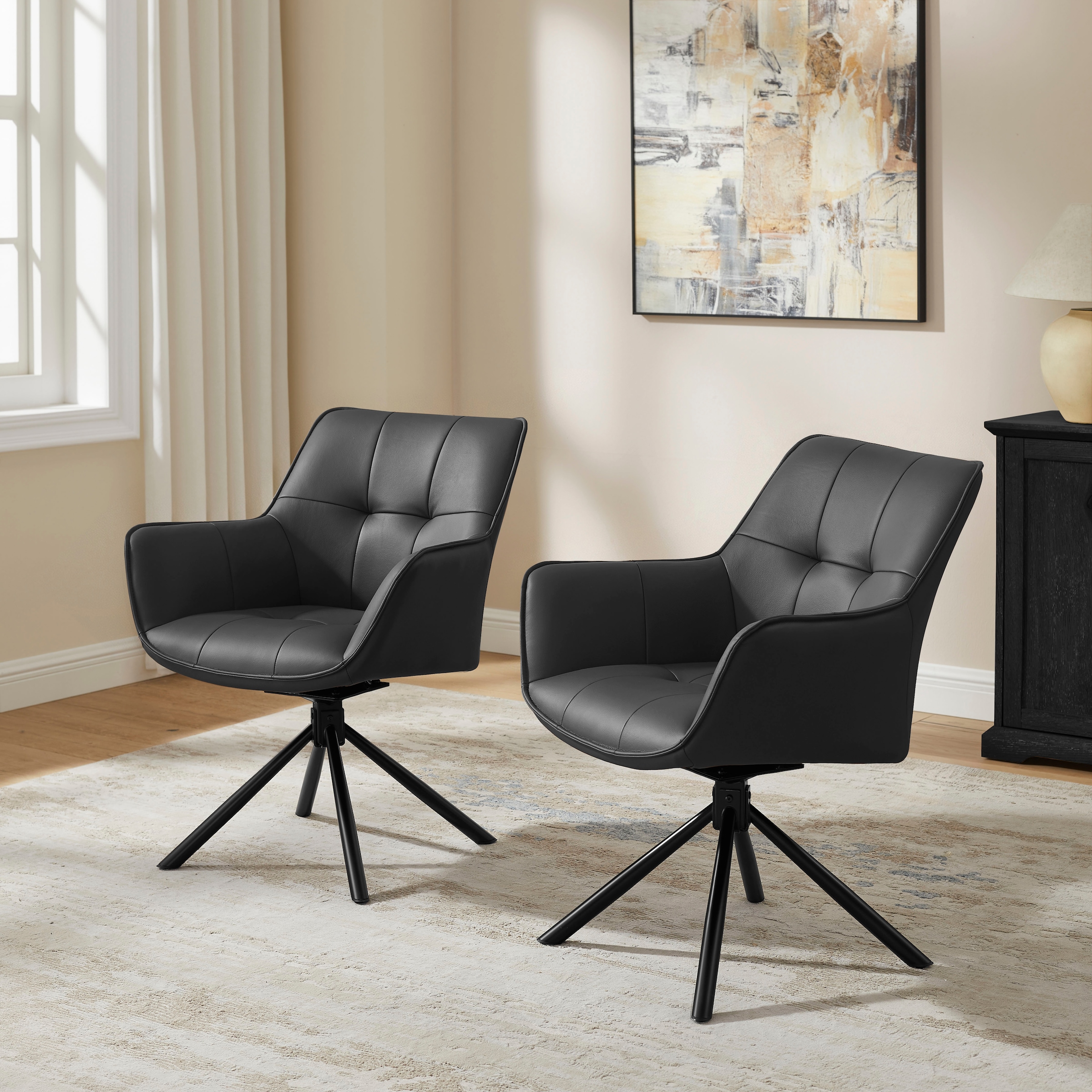 GOODproduct Chaise pivotante »Lika« (Ensemble) 2 cuisechtes Leder, 360° Drehfunktion, Steppnähte, Metallgestell