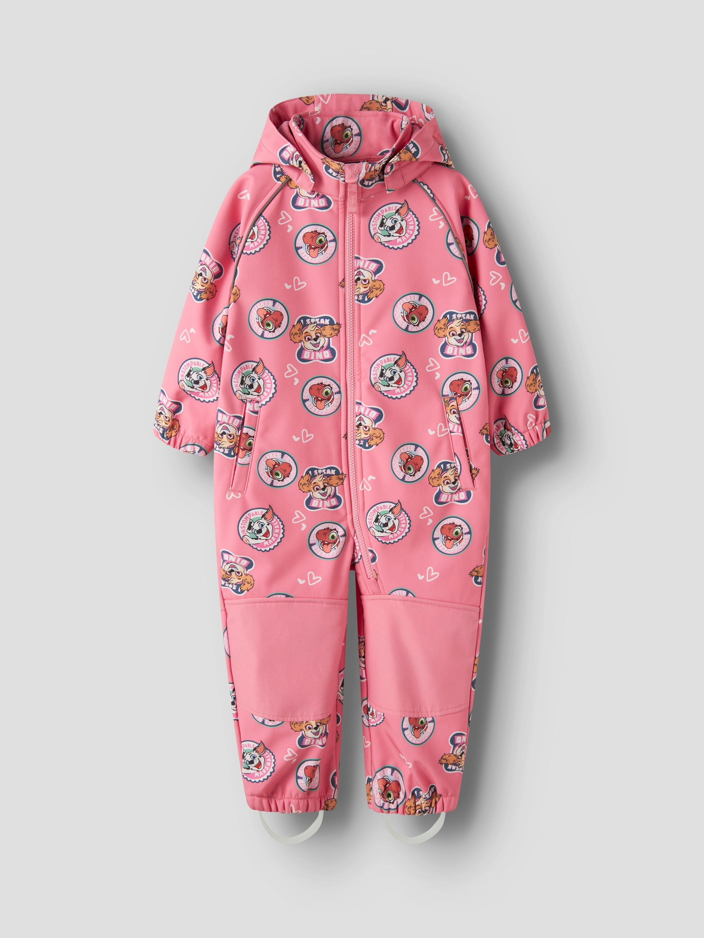 Image of Name It Softshelloverall "NMFALFA08 PAW SOFTSHELL SUIT NOOS CPLGM" Materialmix mit abnehmbarer Kapuze und reflektierenden Details.