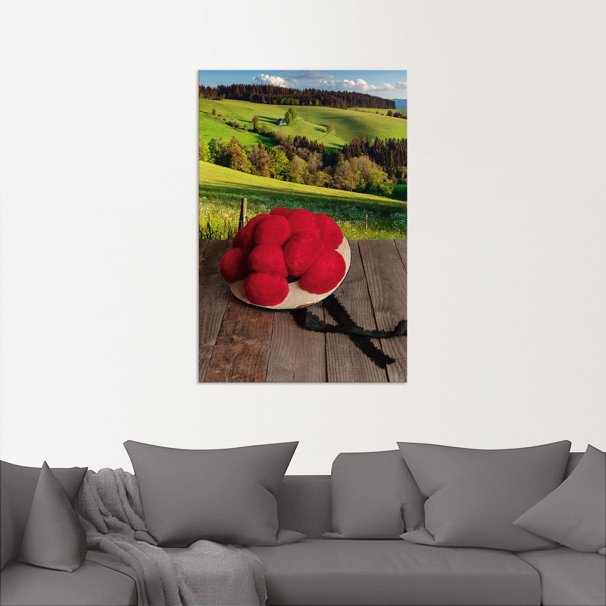 Artland Wandbild »Schwarzwälder Bollenhut auf Holztisch«, Wiesen & Baumbilder, (1 St.), als Alubild, Outdoorbild, Leinwandbild in verschied. Grössen