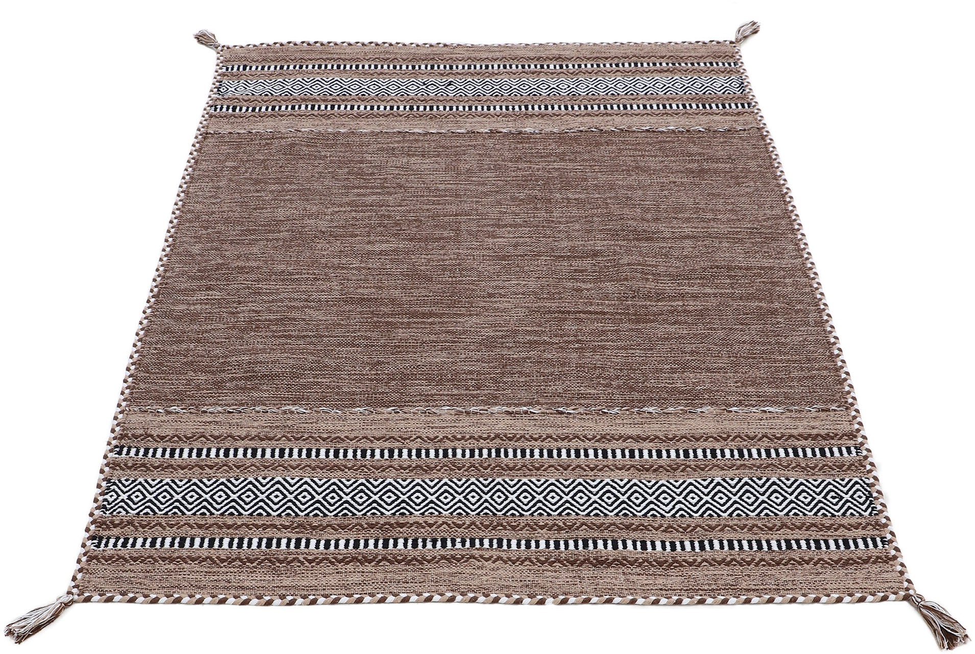 carpetfine Teppich »Kelim Azizi,  auch als Läufer erhältlich«, rechteckig, 5 mm Höhe, handgewebt, Baumwolle, Wendeteppich mit Fransen, Fleckerl, Wohnzimmer
