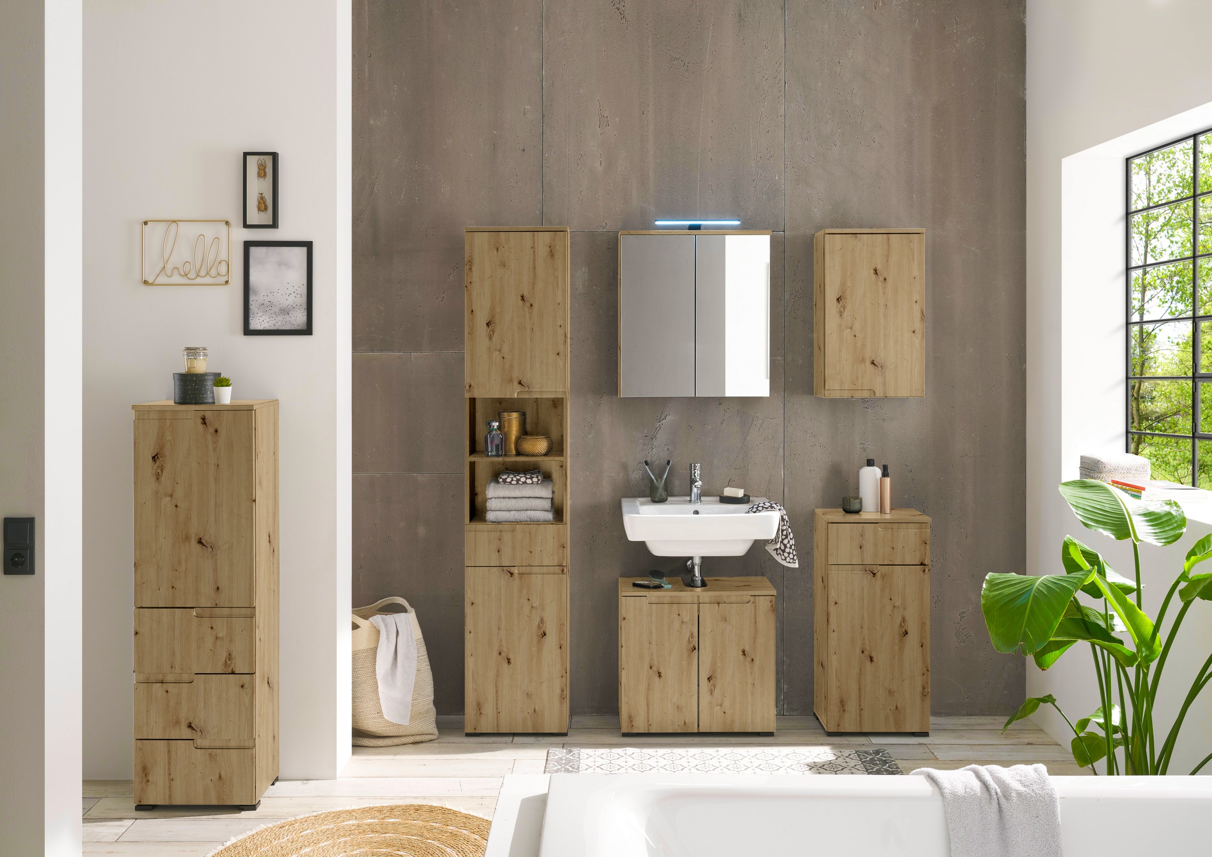 BASIC by Balculina Armoire sous lavabo »Spice, Badezimmerschrank BxTxH 60x57x32 cm« 1 cuis tlg. largeur 60 cm, poignées creuses,