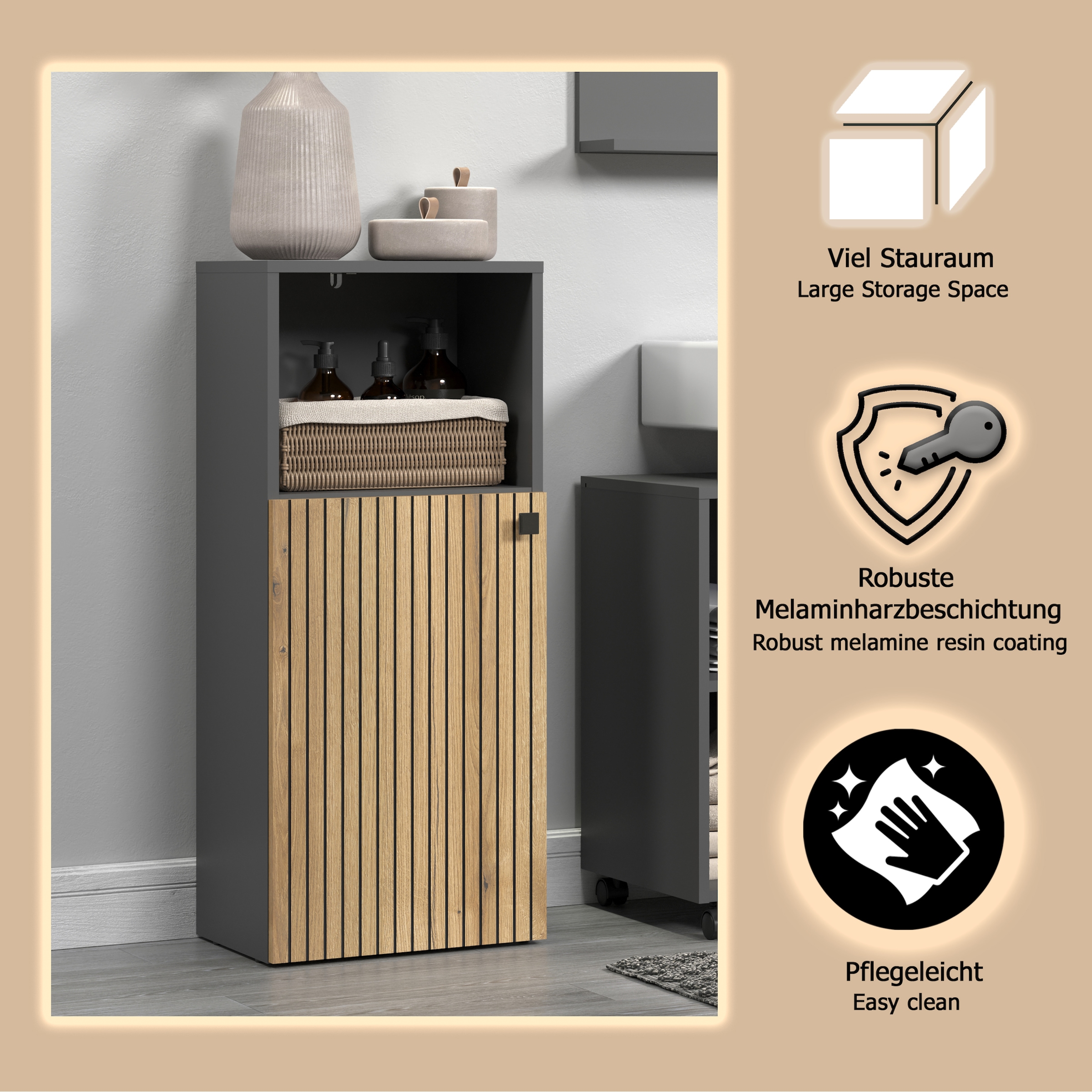 welltime Unterschrank »Amrum«, Standschrank mit 1 Tür & 1 Fach - (B/T/H) 40/31/95 cm