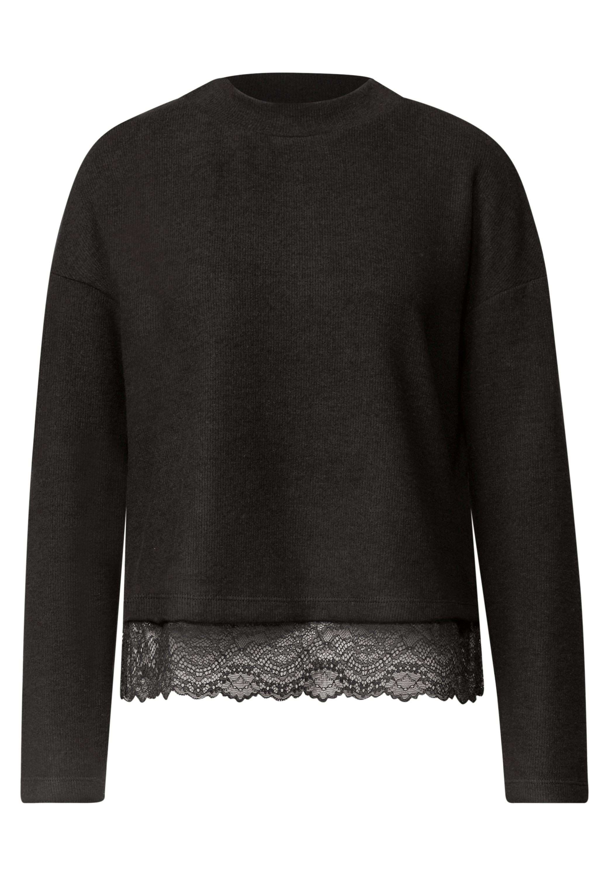 STREET ONE Strickpullover Spitzenbesatz am Saum / Melange-Look