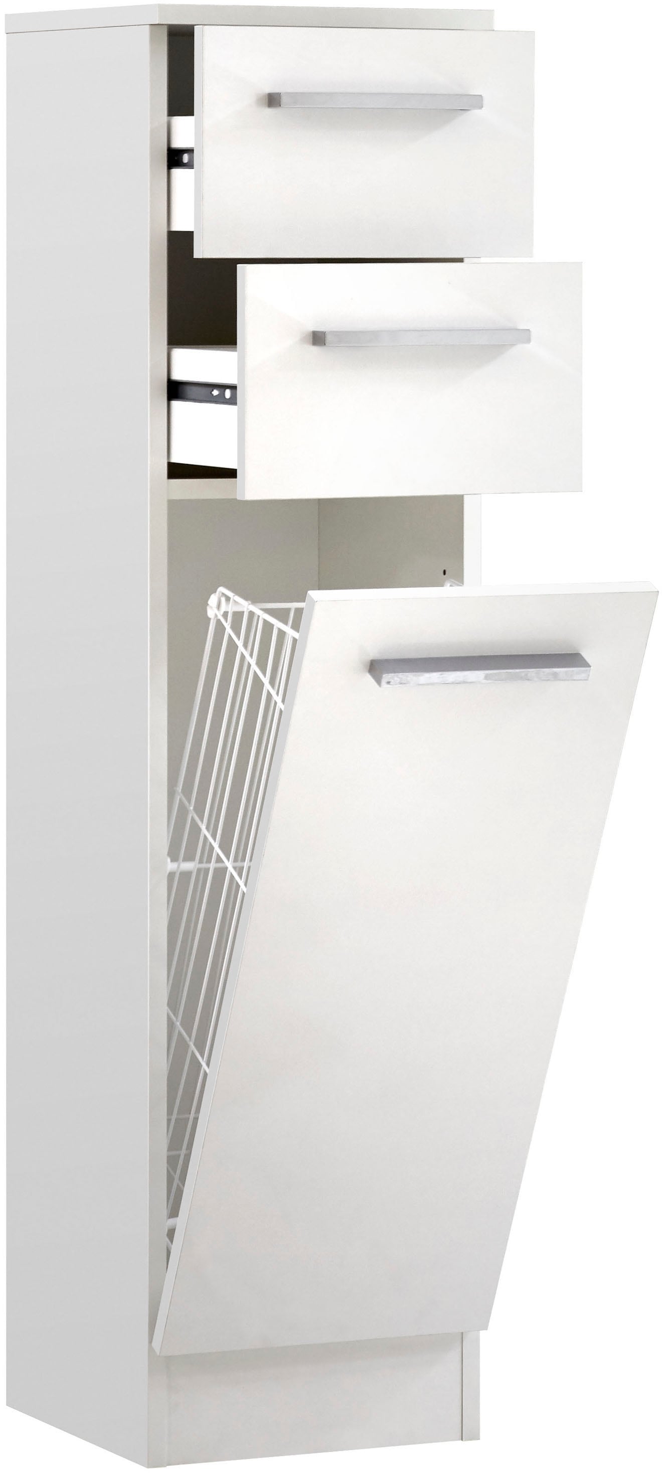 Saphir Armoire basse »Quickset 335 Badschrank, 1 Wäschekippe,  2 Schubladen, 30 cm breit« meuble sous lavabo, blanc brillant, poignées chromées brillantes