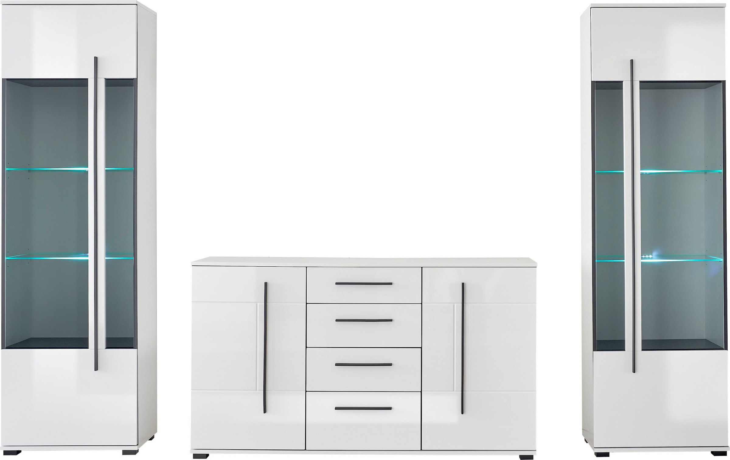 INOSIGN Wohnwand »Cantara, moderne Anbauwand, Wohnzimmer-Set, in Eiche Evoke oder Weiss«, (Set), enthält zwei Vitrinen und ein Sideboard