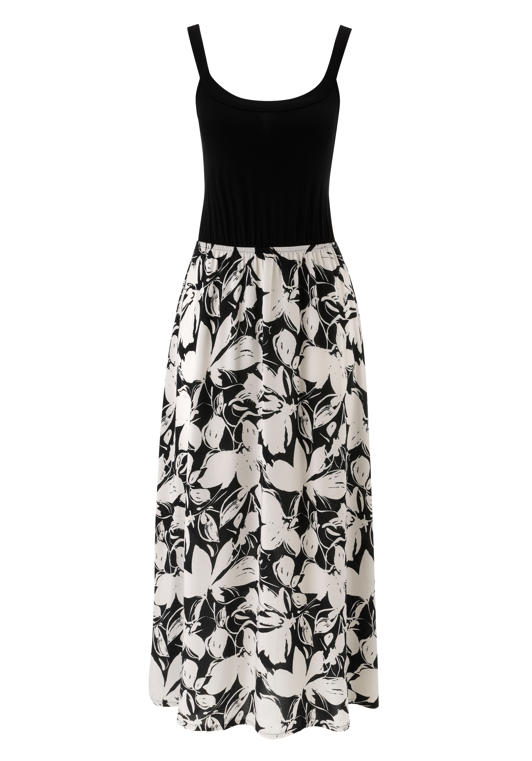 Aniston SELECTED Sommerkleid unifarbenes Shirtteil und geblümten Rockteil - NEUE KOLLEKTION